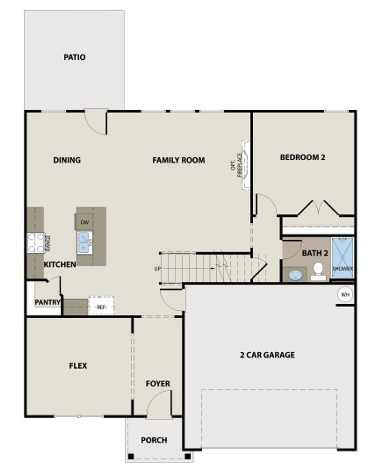 2D floor plan layout for the Kathleen by Peachtree Building Group in Harley Farms South, Bonaire, GA (Image 2).