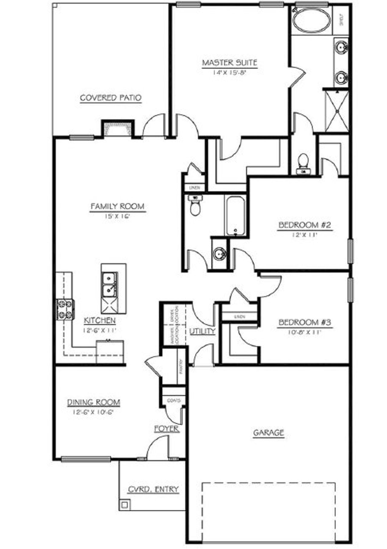 2D floor plan layout for the Maddison by D.R. Horton in Ravencrest, Roebuck, SC (Image 2).