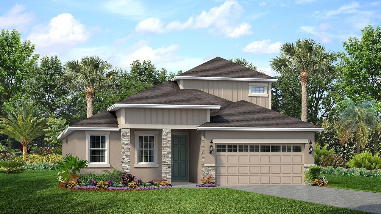 Representative exterior photo of a completed home built from the Margate II by Park Square Residential in Marisol Pointe at MiraBay Florida Series, Apollo Beach, FL (Image 2).