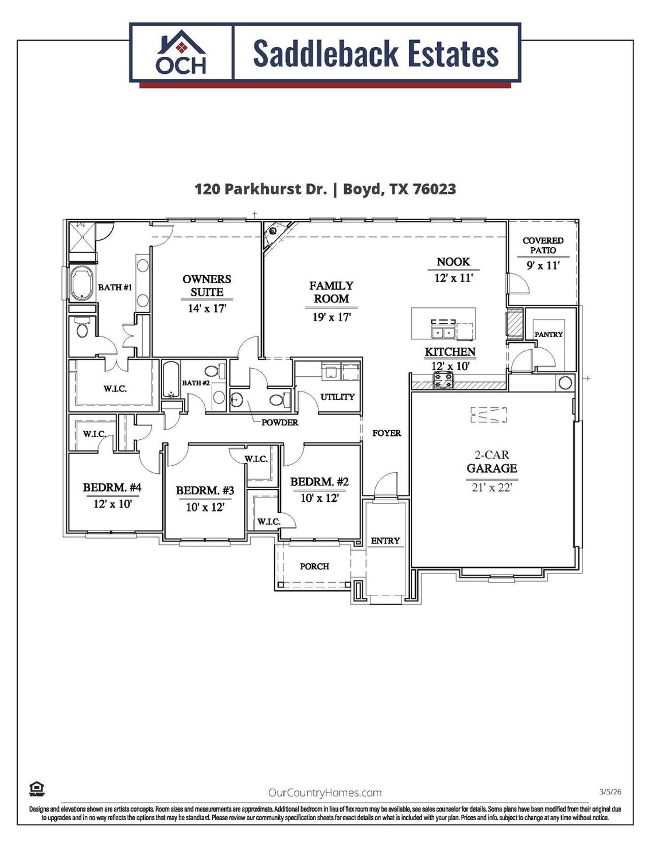 2D floor plan layout of this home in Saddleback Estates, Boyd, TX (Image 2).