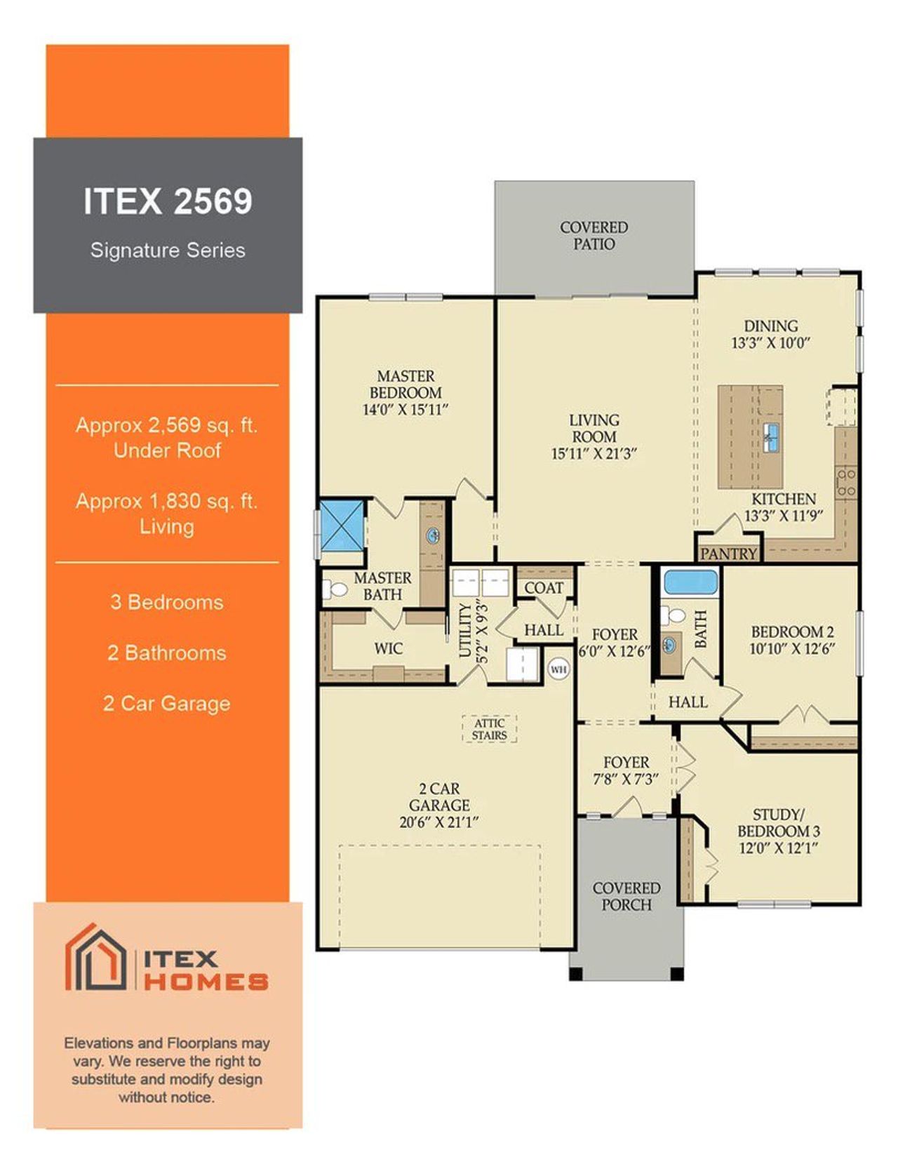 2D floor plan layout for the 2569 by Itex Homes in Briar Branch Estates, Celeste, TX (Image 2).