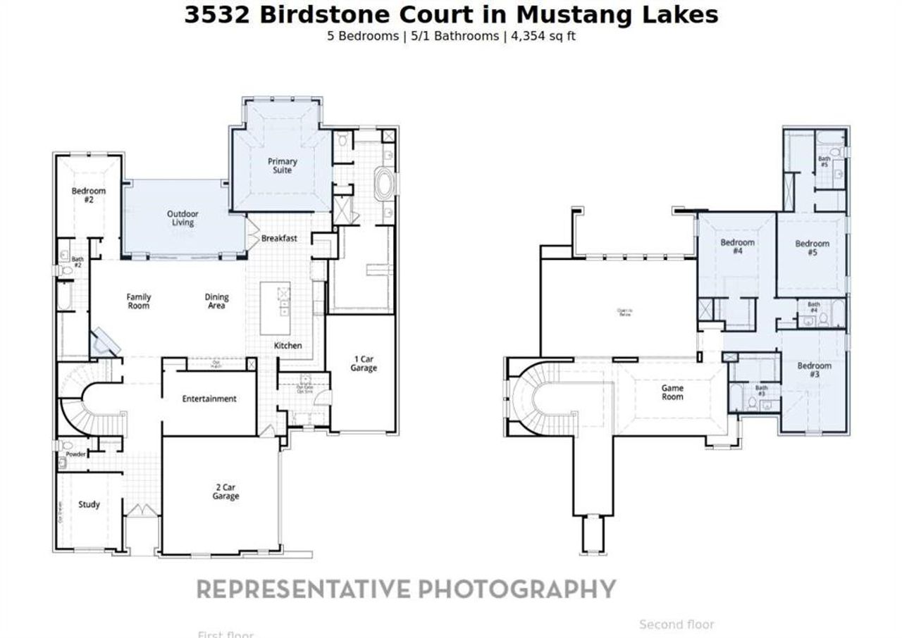 2D floor plan layout of this home in Mustang Lakes: 74ft. lots, Celina, TX (Image 2).
