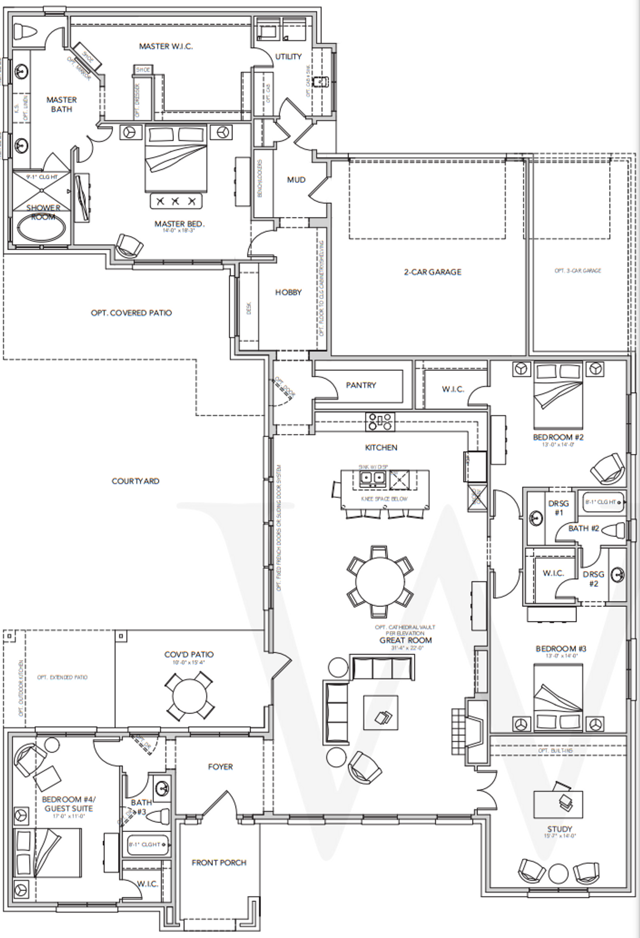 2D floor plan layout for the Bristol by Windmiller Custom Homes in Viridian, Arlington, TX (Image 2). 2D floor plan layout for the Bristol by Windmiller Custom Homes in Viridian, Arlington, TX (Image 2).