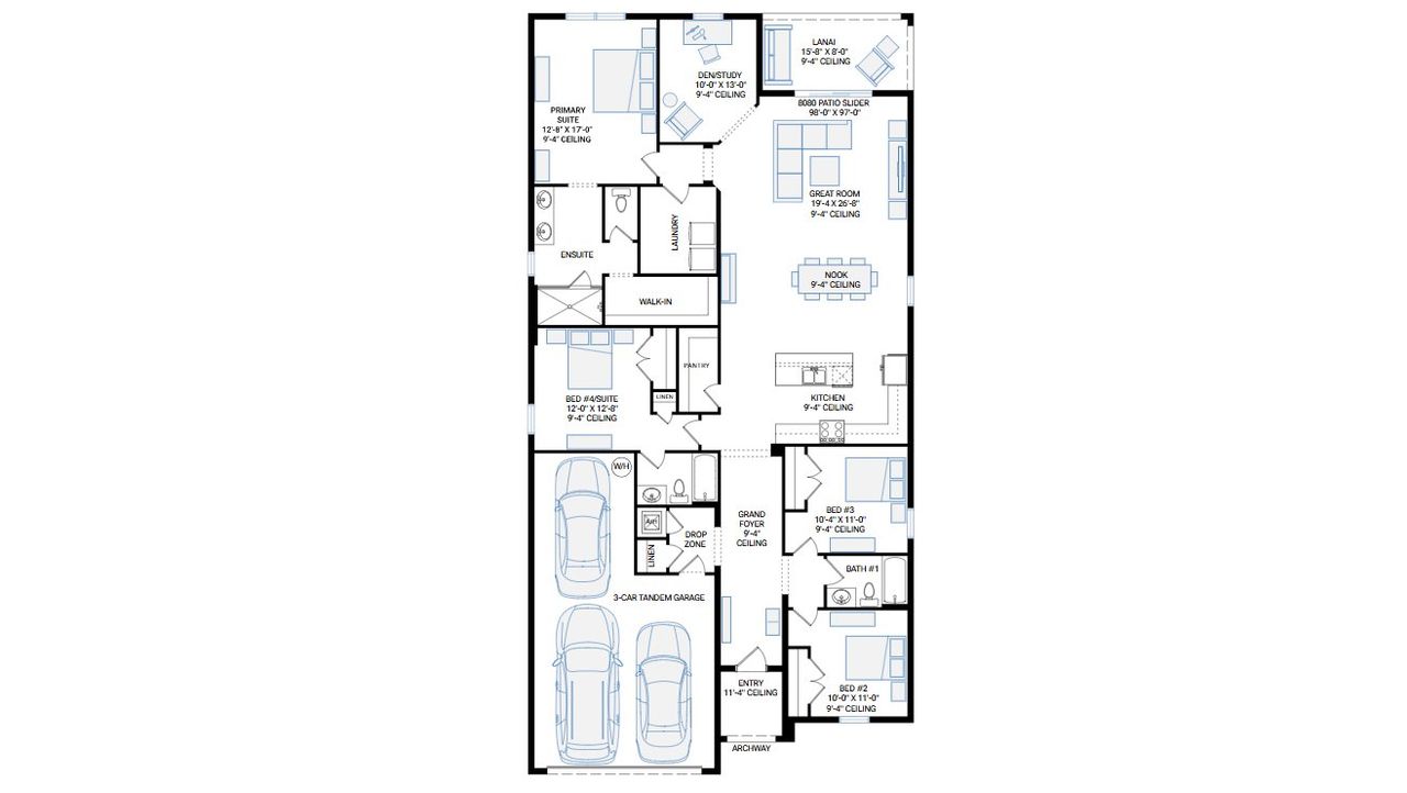 2D floor plan layout for the Southampton by Cardel Homes in Waterset, Apollo Beach, FL (Image 2).