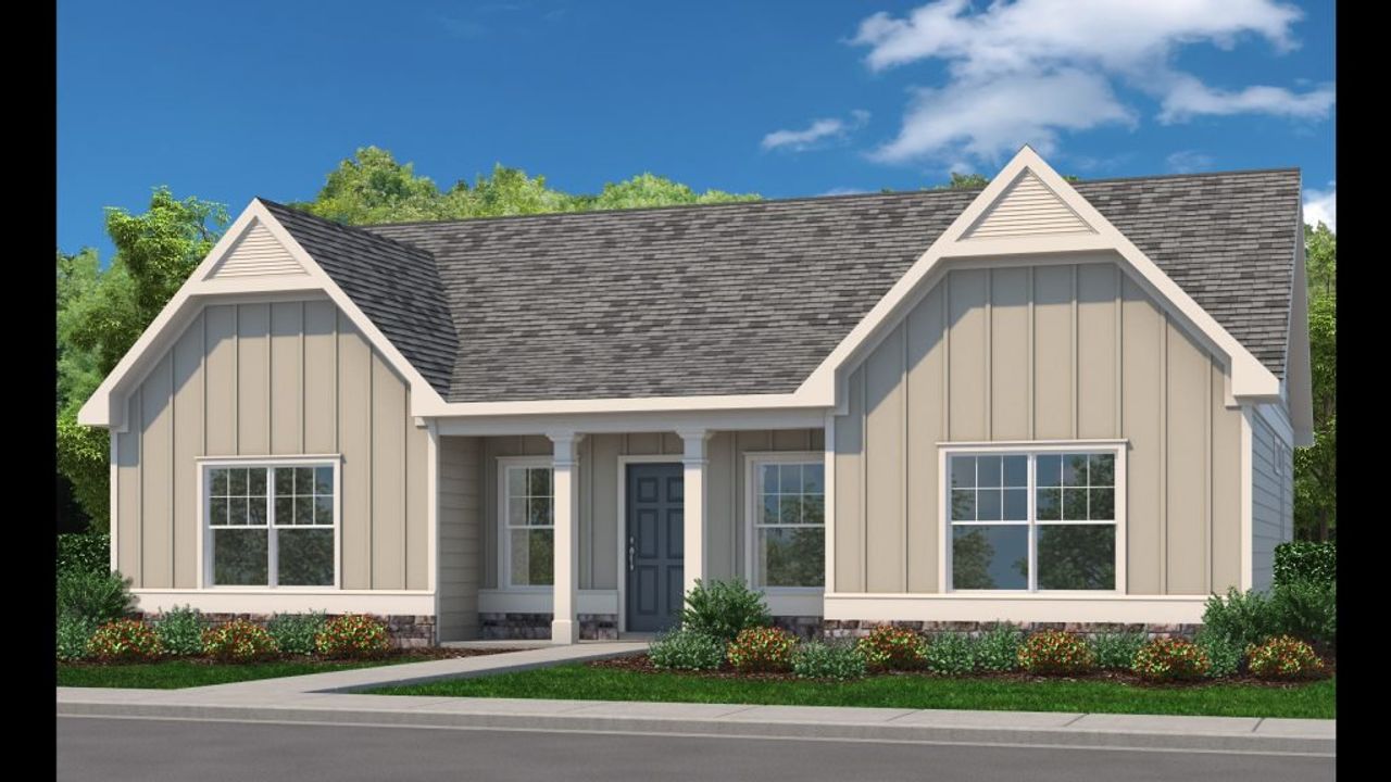 Front exterior of a new home in Clemit Harris Place, Newnan, GA, highlighting curb appeal (Image 2).