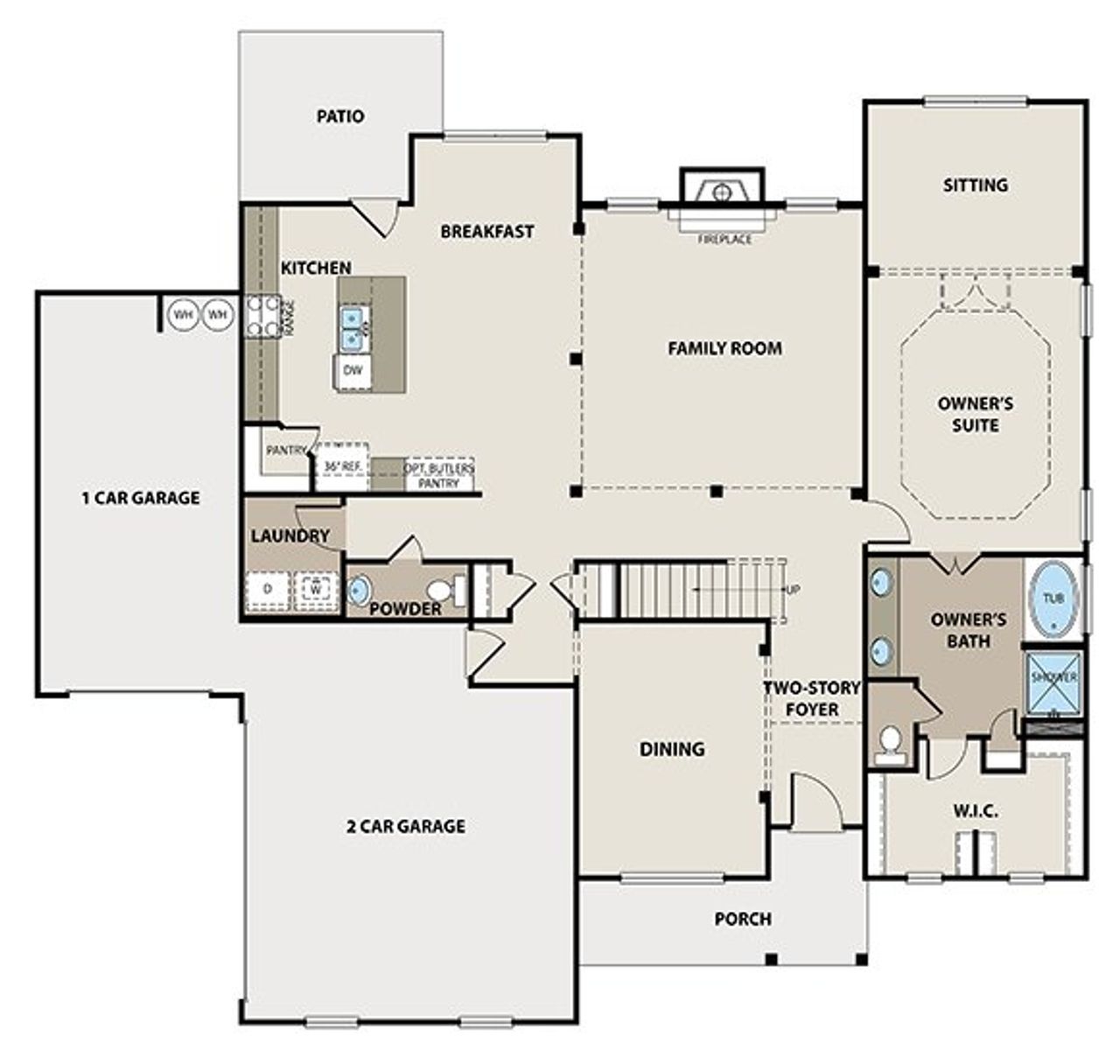 2D floor plan layout for the Newport 3-Car by Peachtree Building Group in Patillo Manor, Stockbridge, GA (Image 2).