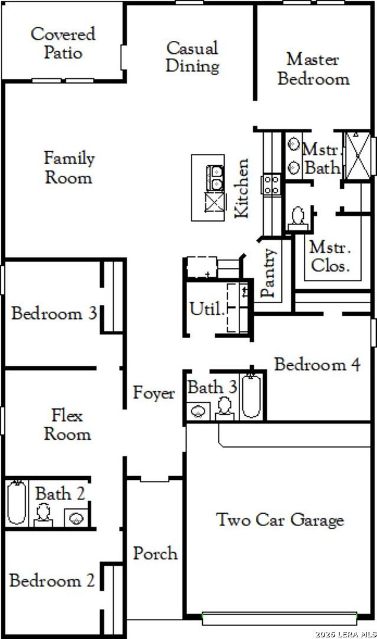 2D floor plan layout of this home in Hickory Ridge, Elmendorf, TX (Image 2).