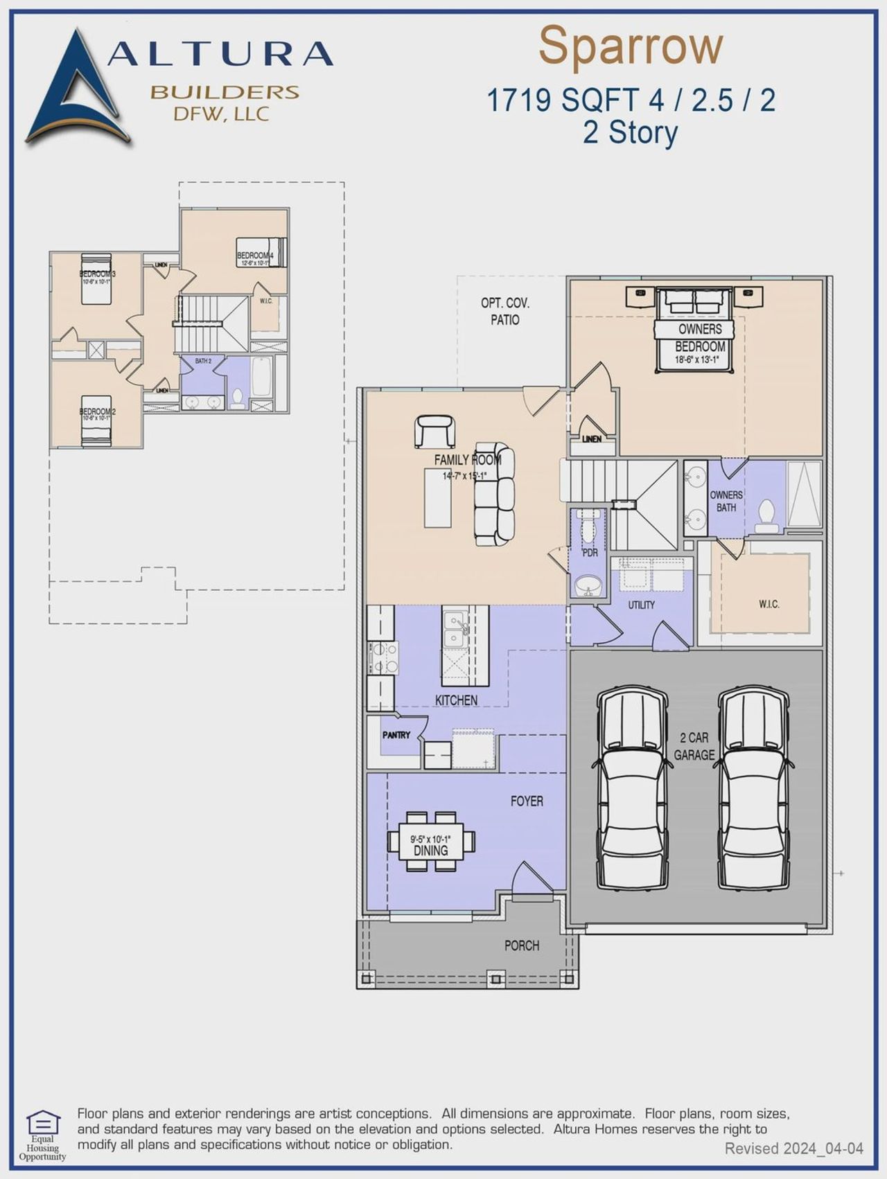 2D floor plan layout for the Sparrow by Altura Homes in Bridgepoint, Greenville, TX (Image 2).