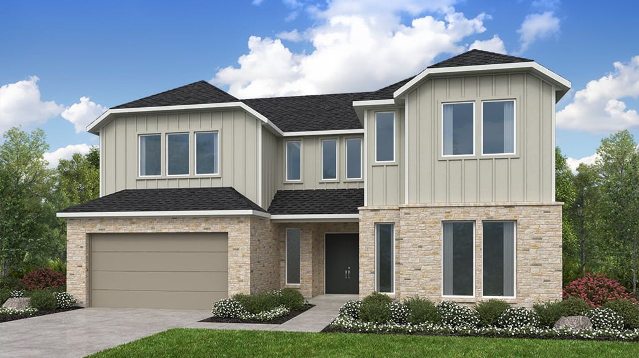 Representative exterior photo of a completed home built from the Madison by Taylor Morrison in Blue Creek Trails, Richmond, TX (Image 2). Representative exterior photo of a completed home built from the Madison by Taylor Morrison in Blue Creek Trails, Richmond, TX (Image 2).