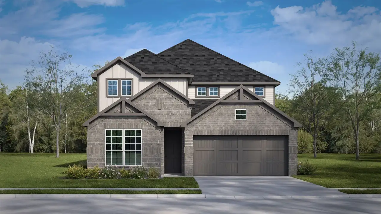 Representative exterior photo of a completed home built from the The Fitzgerald II by D.R. Horton in Trails of Windcrest, Fredericksburg, TX (Image 2).
