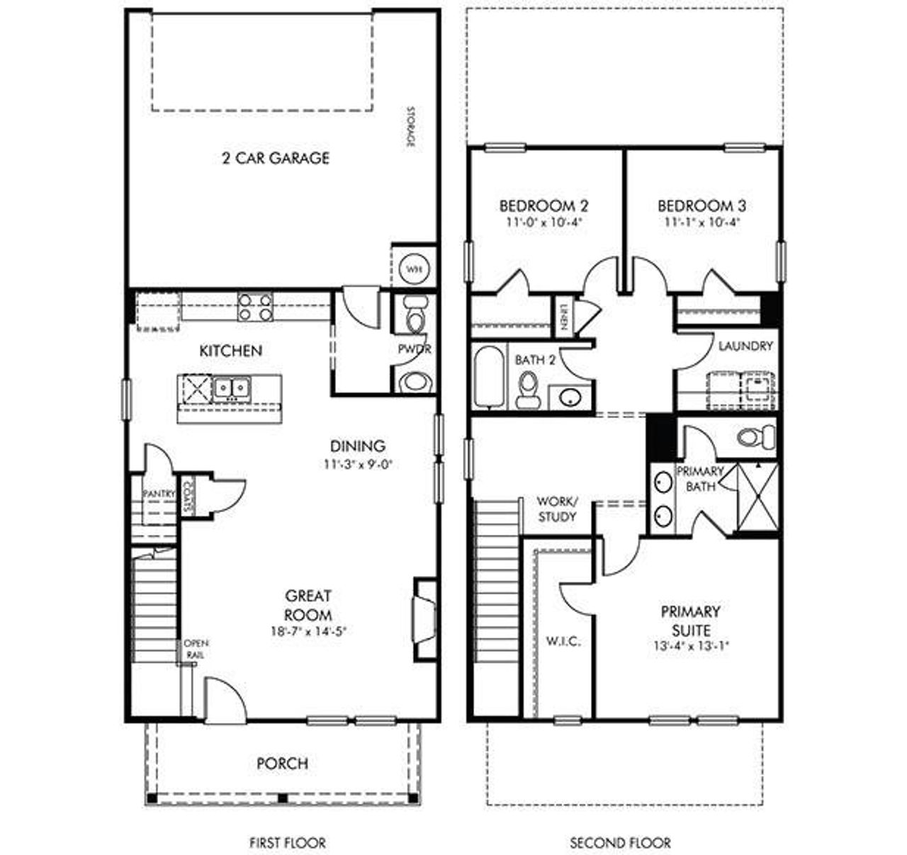 2D floor plan layout of this home in Hemingway - Cottage Series, Cumming, GA (Image 2).