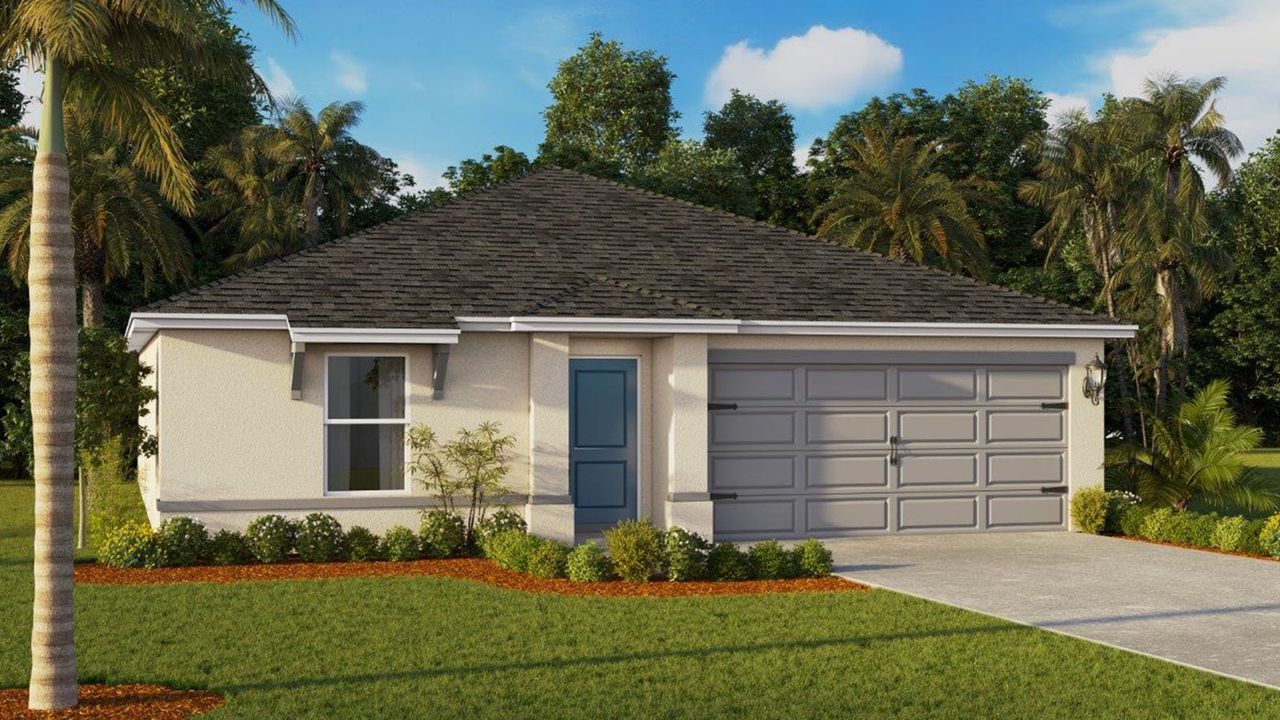 Front exterior of a new home in Leoma's Landing, Lake Wales, FL, highlighting curb appeal (Image 2).