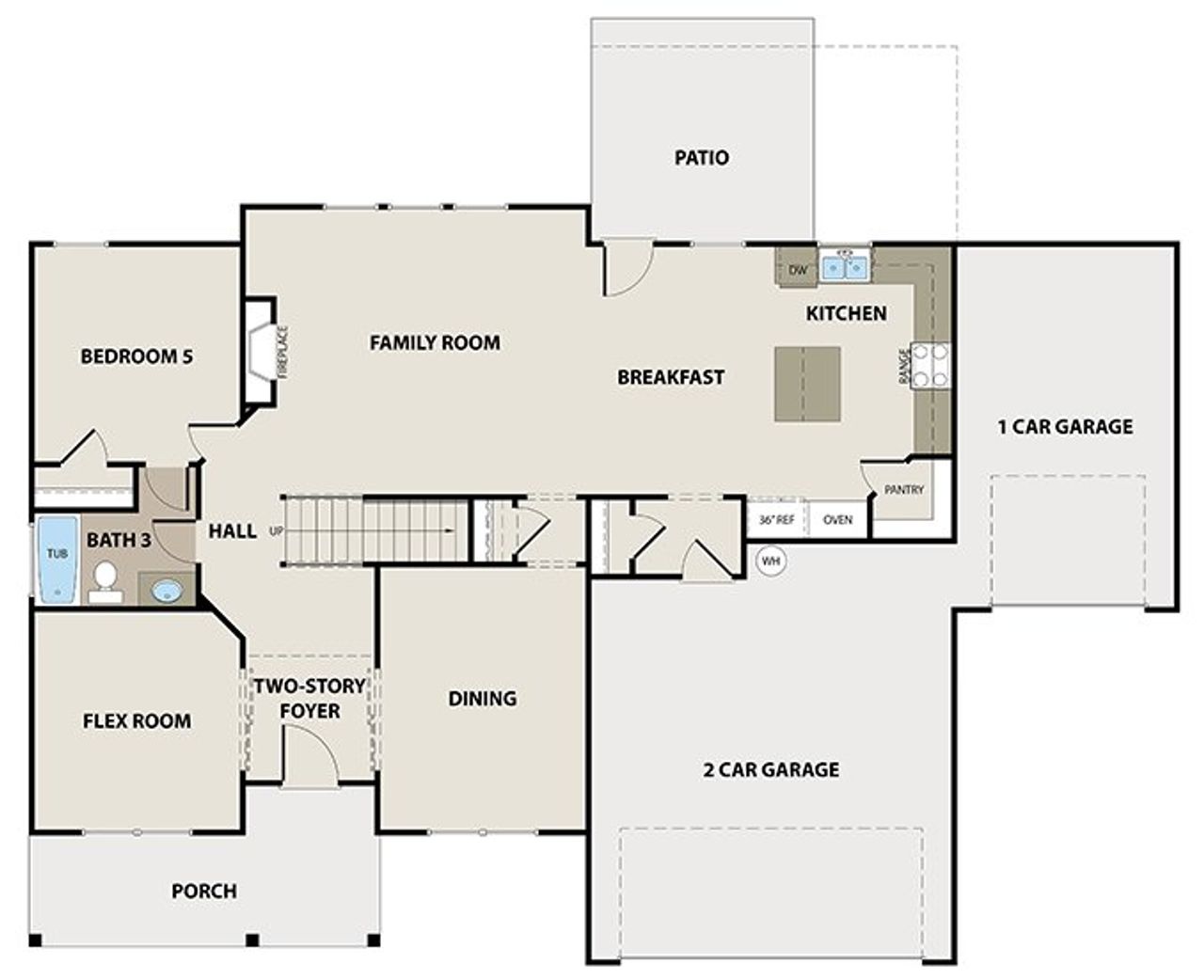 2D floor plan layout for the Dewhurst 3-Car by Peachtree Building Group in Patillo Manor, Stockbridge, GA (Image 2). 2D floor plan layout for the Dewhurst 3-Car by Peachtree Building Group in Patillo Manor, Stockbridge, GA (Image 2).