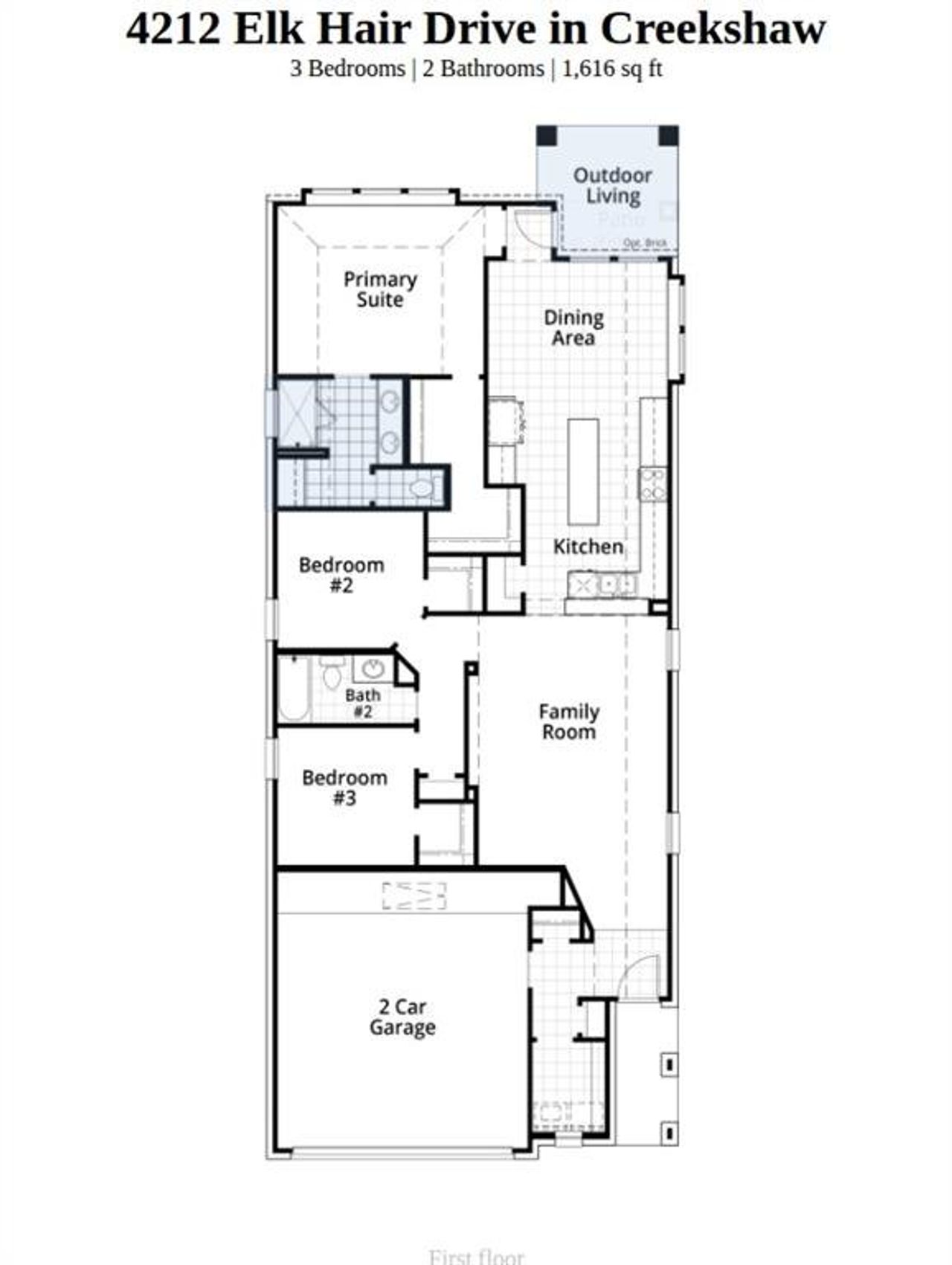 2D floor plan layout of this home in Creekshaw, Royse City, TX (Image 2).