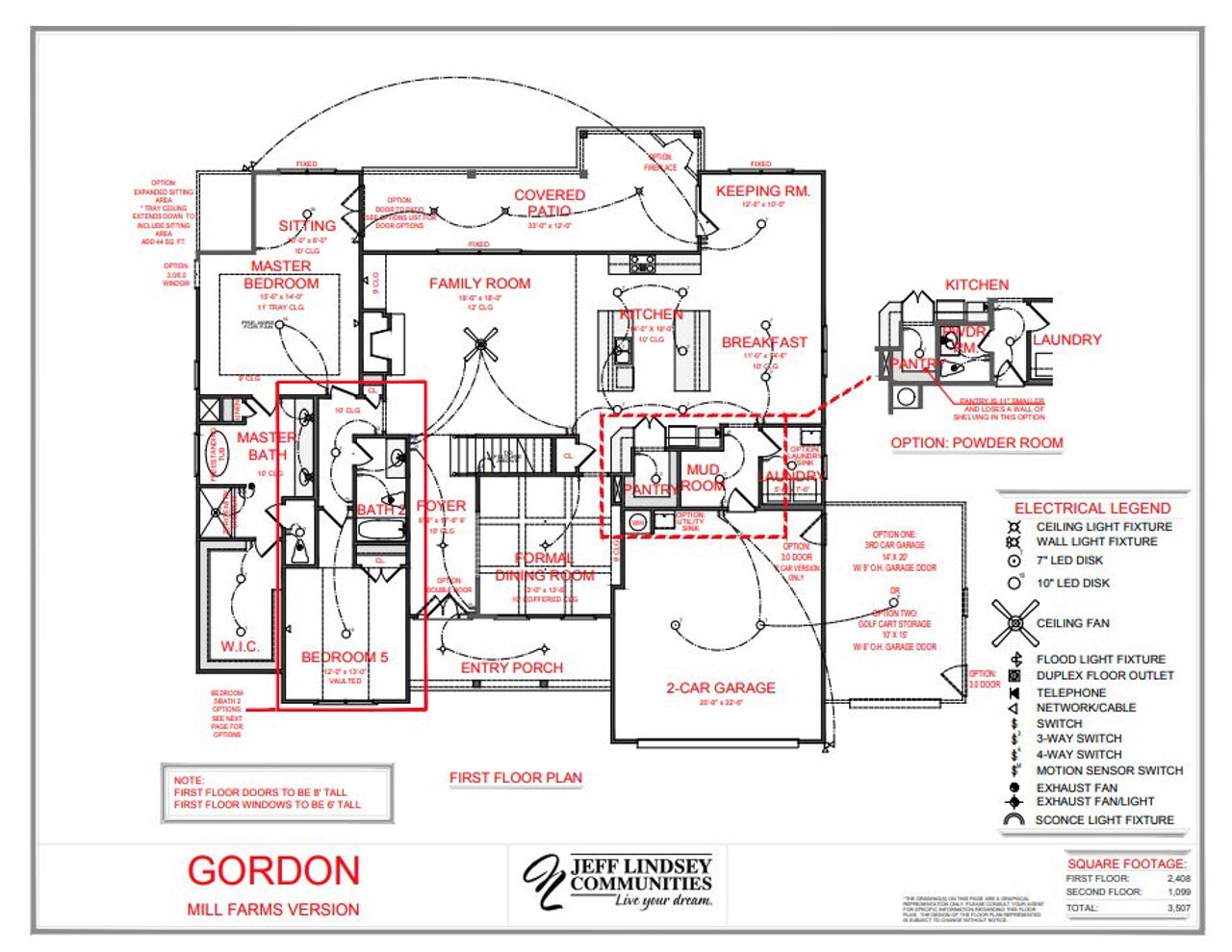 2D floor plan layout for the Gordon F by Jeff Lindsey Communities in Mill Farms, Peachtree City, GA (Image 2).