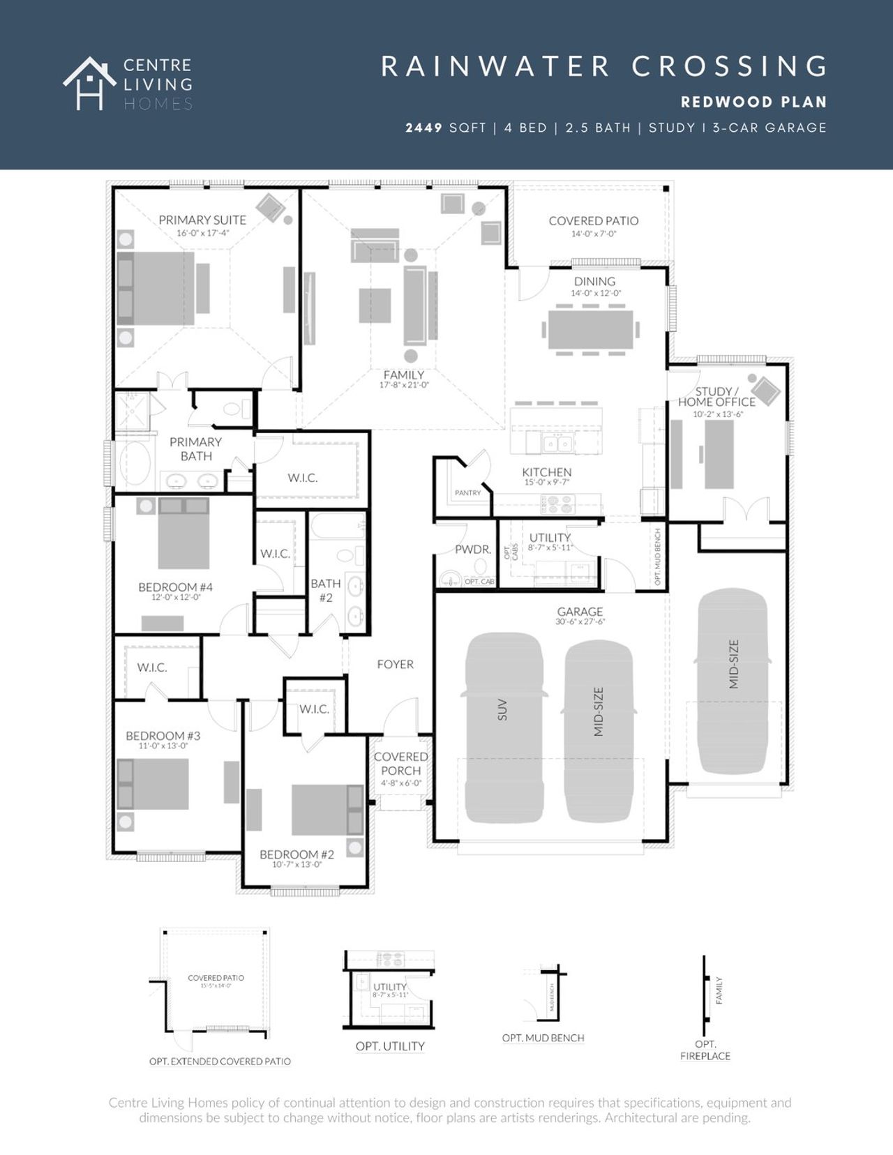 2D floor plan layout of this home in Rainwater Crossing, Celina, TX (Image 2).