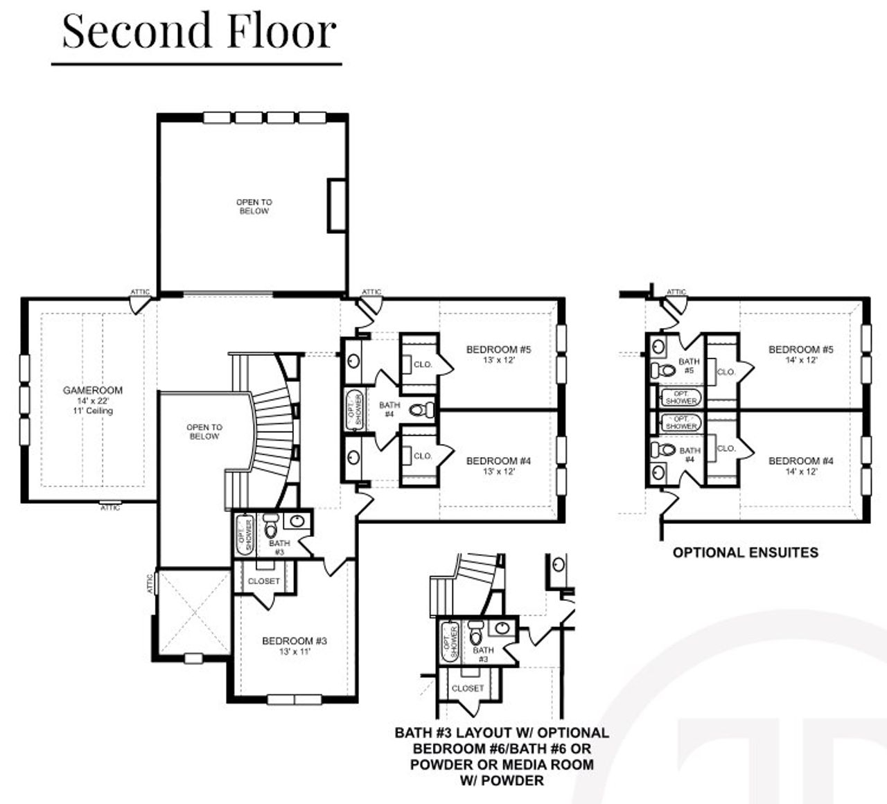2D floor plan layout for the Plan 6051 by Tradition Homes in Mustang Lakes – 86’, Celina, TX (Image 2). 2D floor plan layout for the Plan 6051 by Tradition Homes in Mustang Lakes – 86’, Celina, TX (Image 2).