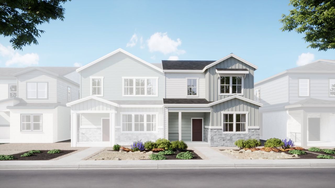 Representative exterior photo of a completed home built from the 2504 by Risewell Homes in Harvest Crossing, Aurora, CO (Image 2). Representative exterior photo of a completed home built from the 2504 by Risewell Homes in Harvest Crossing, Aurora, CO (Image 2).