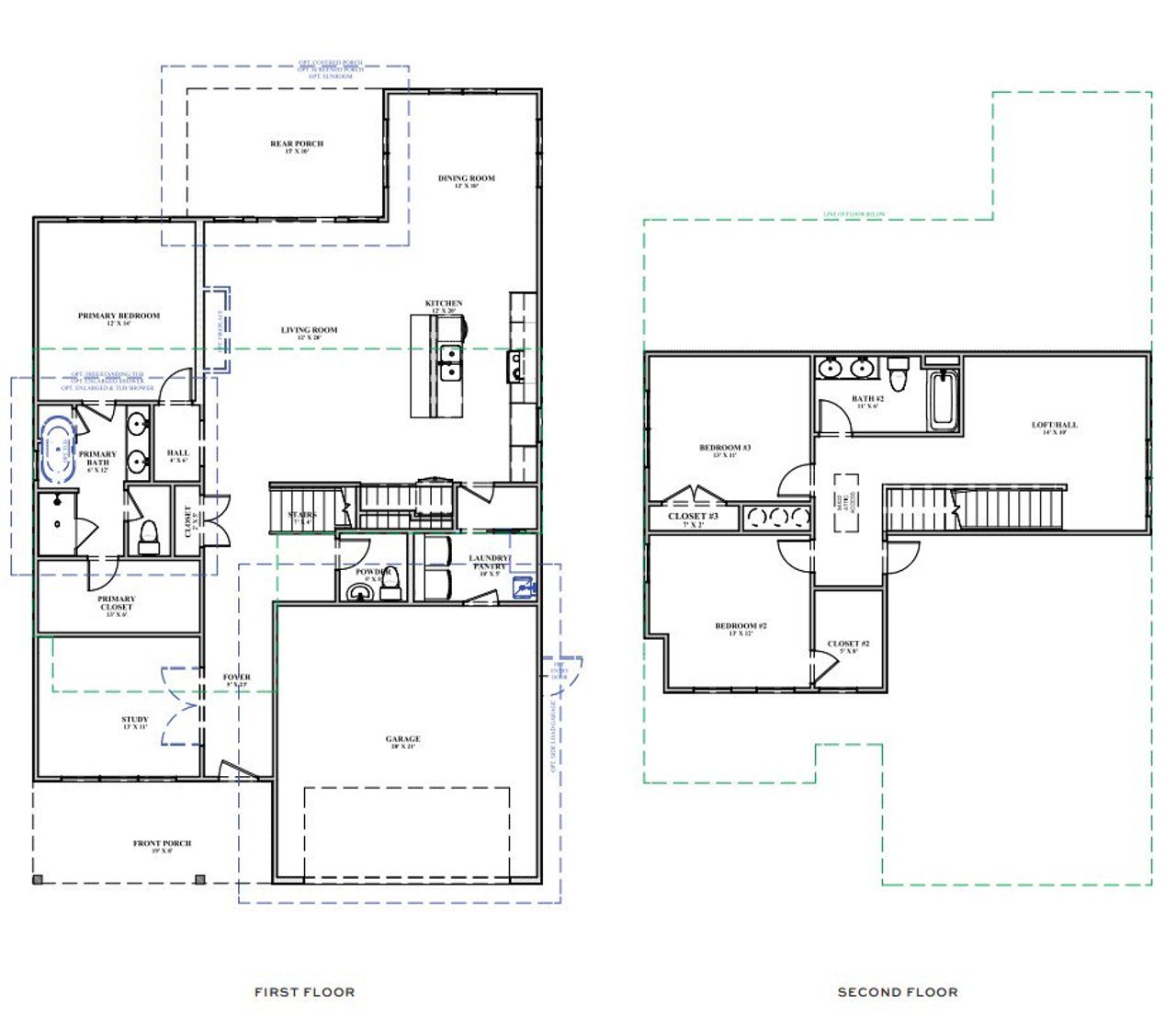2D floor plan layout for the Berkeley by New Leaf Builders in Vineyard Lakes, Johns Island, SC (Image 2).