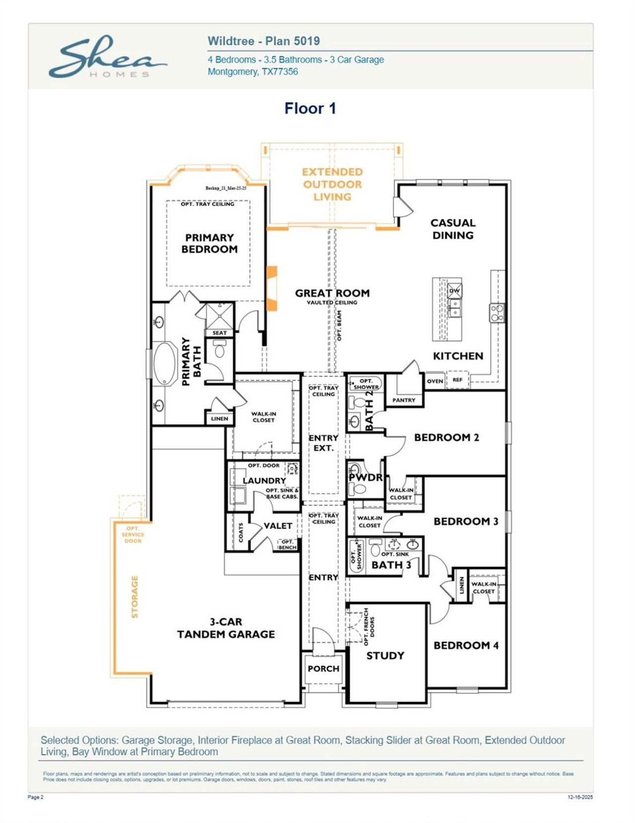 2D floor plan layout of this home in WILDTREE 60', Montgomery, TX (Image 2). 2D floor plan layout of this home in WILDTREE 60', Montgomery, TX (Image 2).