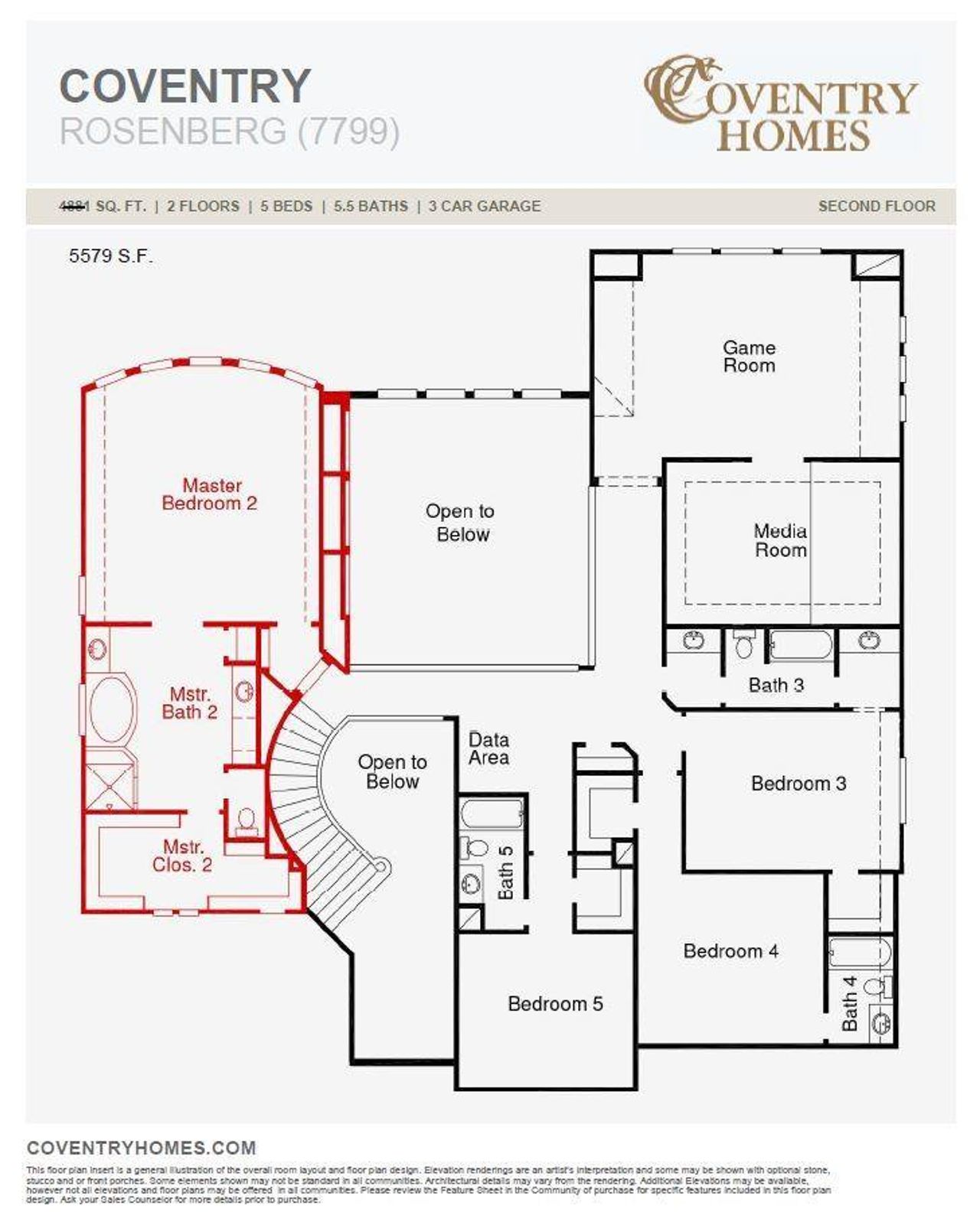 2D floor plan layout of this home in Harvest Green 75', Richmond, TX (Image 2).