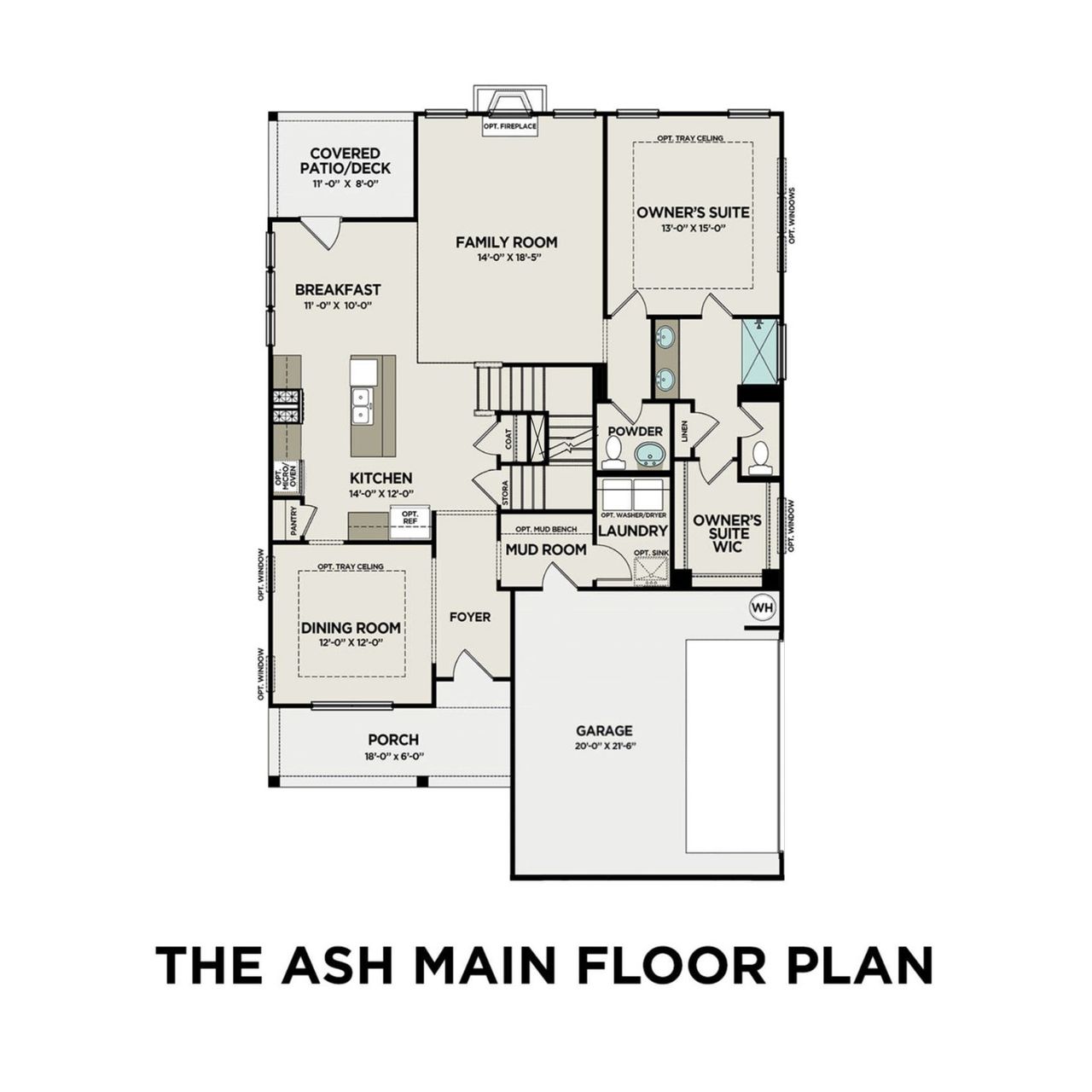 2D floor plan layout for the The Ash A-BC by Davidson Homes LLC in Benders Cove, Mount Juliet, TN (Image 2).