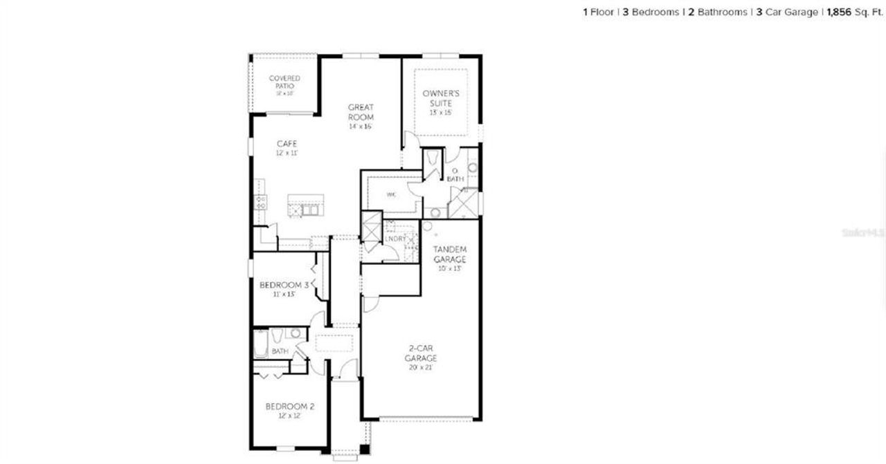 2D floor plan layout of this home in Crossroads at Kelly Park, Apopka, FL (Image 2).