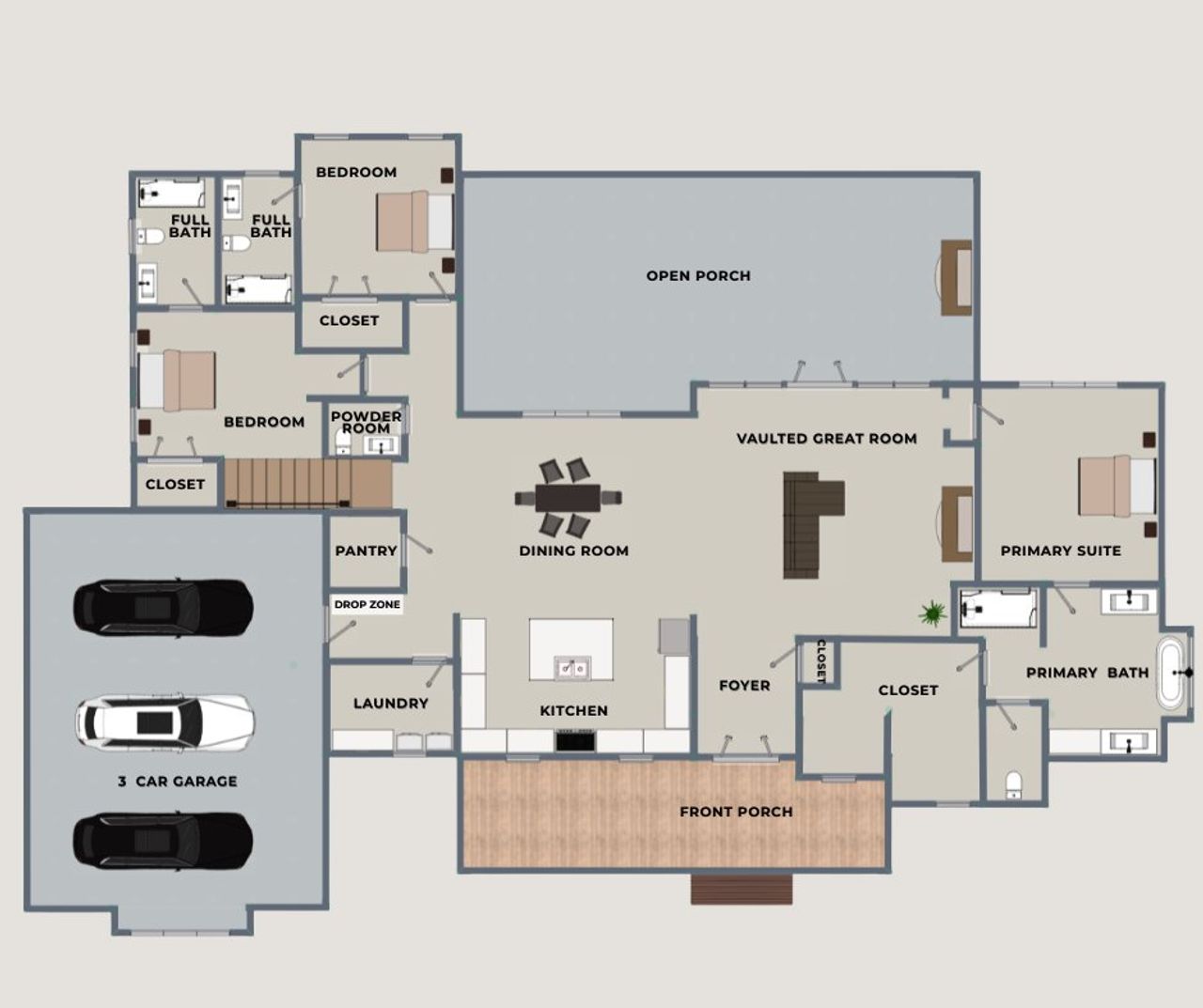2D floor plan layout for the Maple Ridge by Riverstone Construction, LLC in Jasper Highlands, Guild, TN (Image 2).