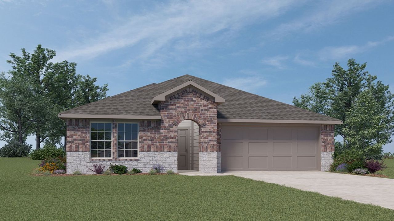 Representative exterior photo of a completed home built from the The Lakeway by D.R. Horton in Steele Creek, Cibolo, TX (Image 2).