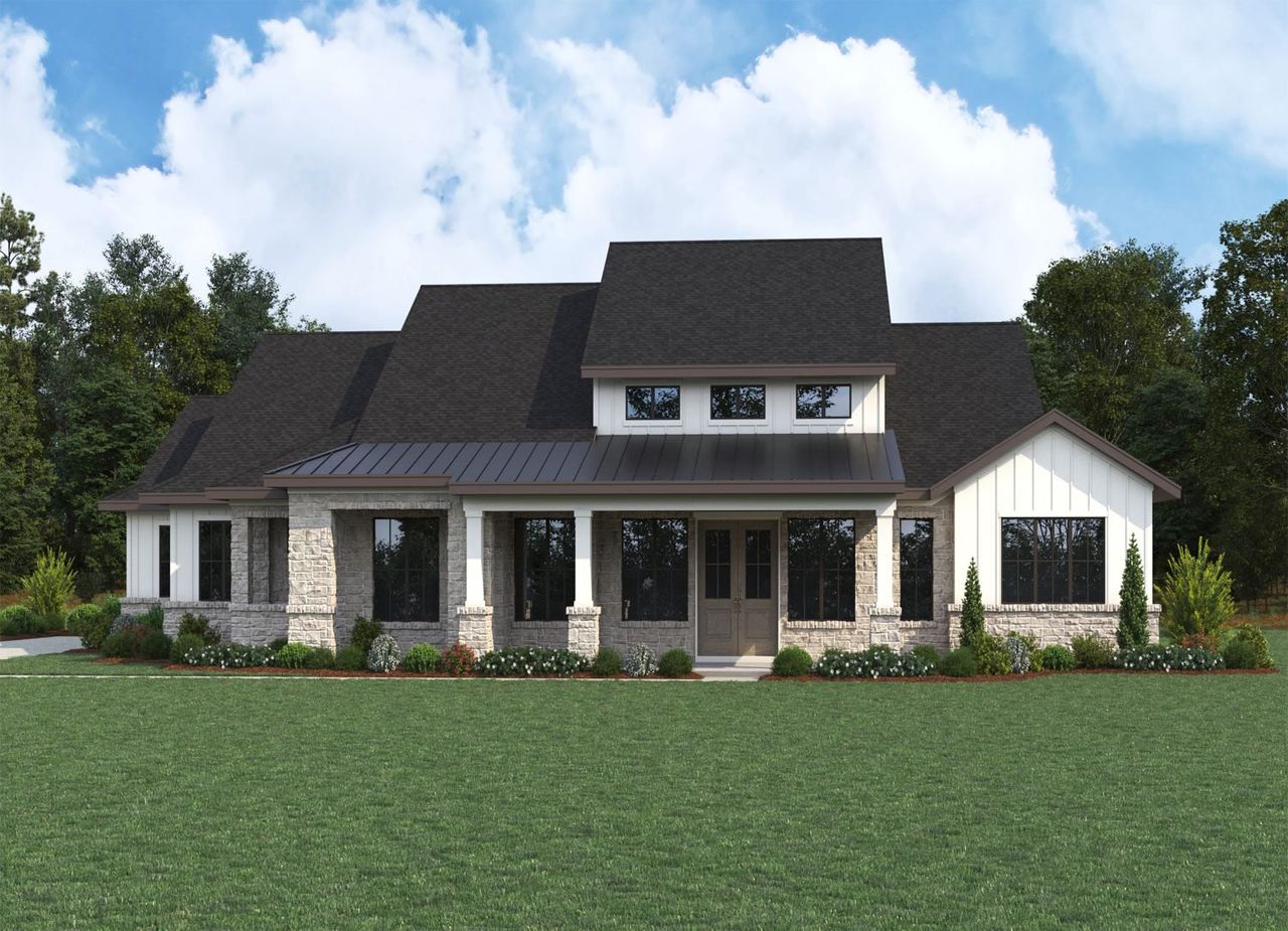 Representative exterior photo of a completed home built from the Alpine by Sitterle Homes in Lakeview, Waller, TX (Image 2). Representative exterior photo of a completed home built from the Alpine by Sitterle Homes in Lakeview, Waller, TX (Image 2).