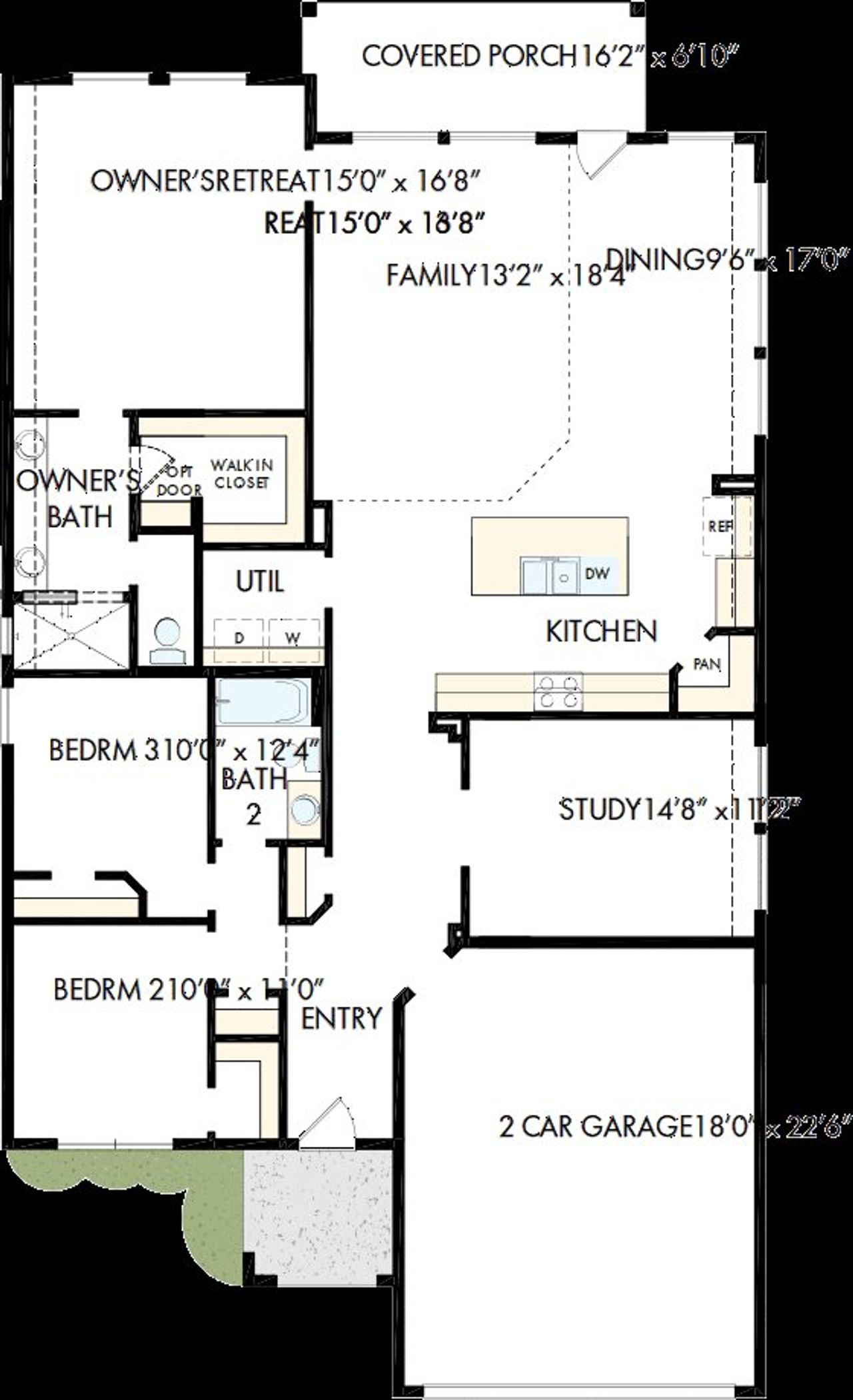 2D floor plan layout of this home in The Grand Prairie - Retreat Collection, Hockley, TX (Image 2).