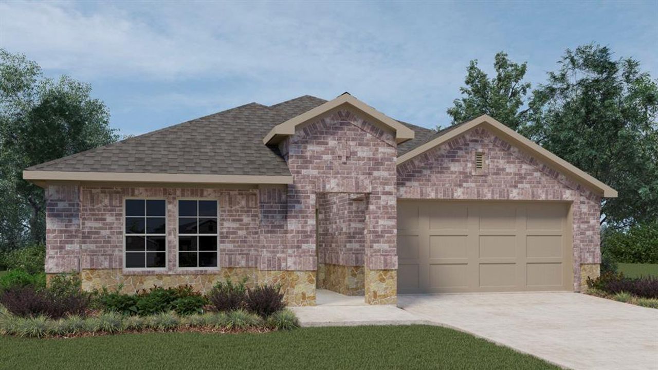 Front exterior of a new home in Saddlebrook, Waxahachie, TX, highlighting curb appeal (Image 2).