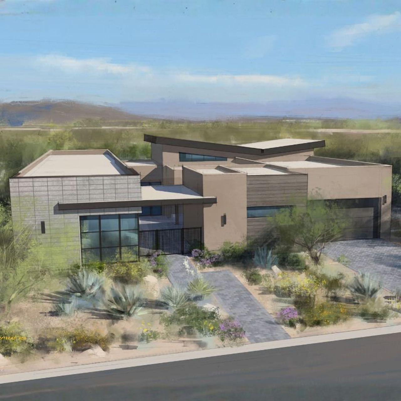 Representative exterior photo of a completed home built from the 6007 by Camelot Homes in The Edge at Joy Ranch, Scottsdale, AZ (Image 2).