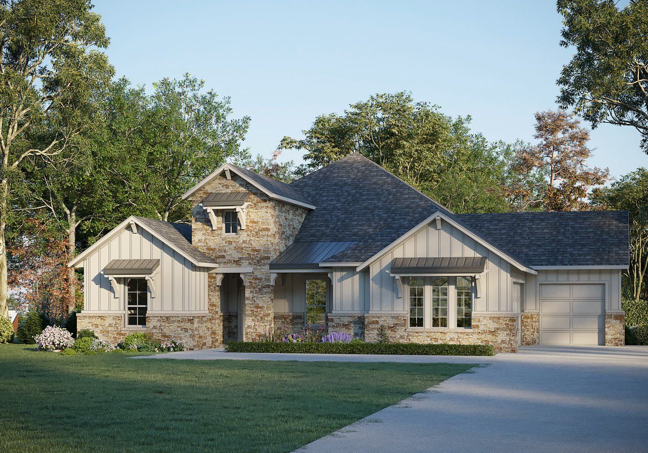 Representative exterior photo of a completed home built from the Jefferson 5126 by GFO Home in Eagle’s Estates, Burleson, TX (Image 2).