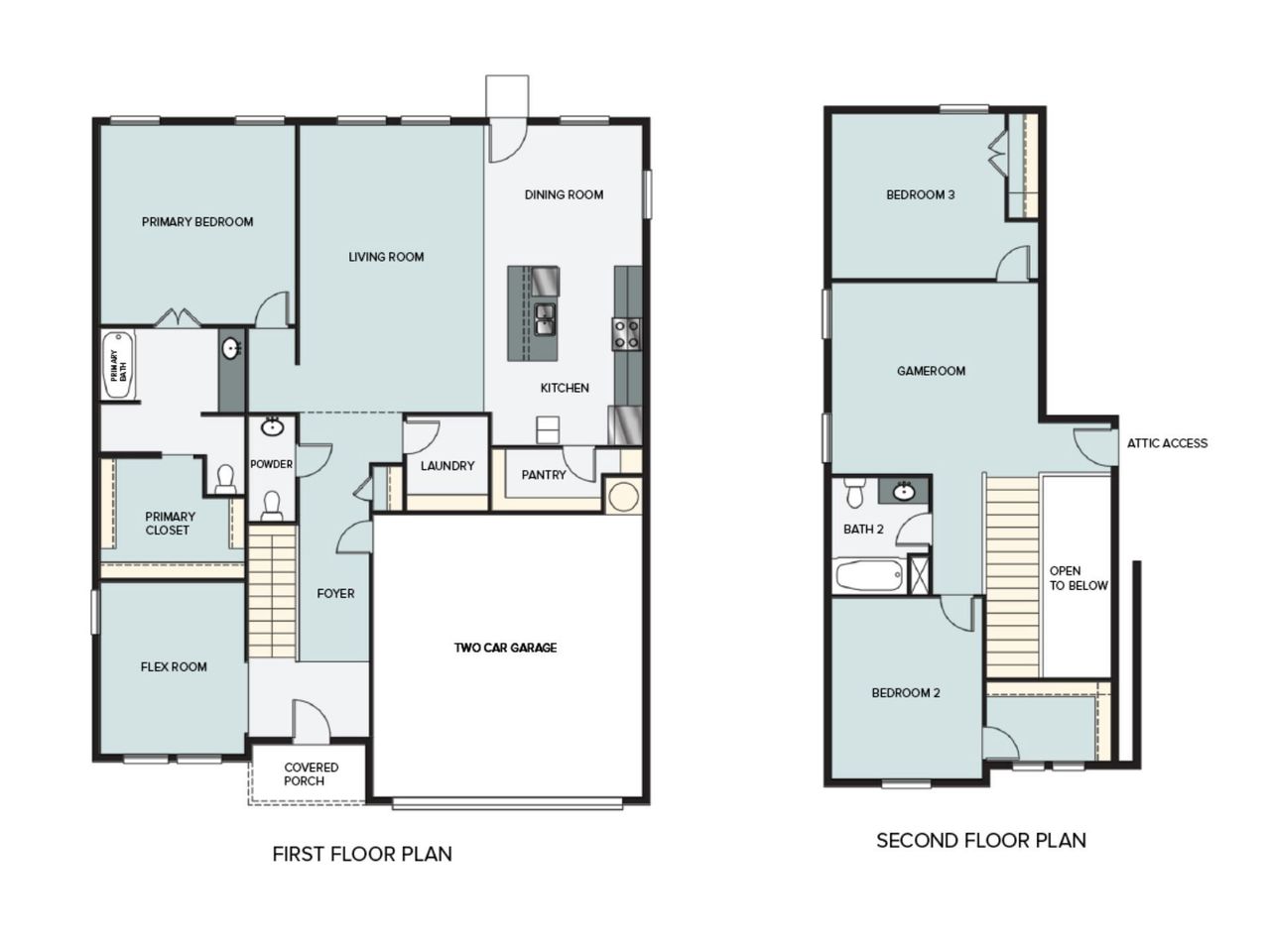 2D floor plan layout for the 2051 Casetta by Brohn Homes in Casetta Ranch, Kyle, TX (Image 2). 2D floor plan layout for the 2051 Casetta by Brohn Homes in Casetta Ranch, Kyle, TX (Image 2).