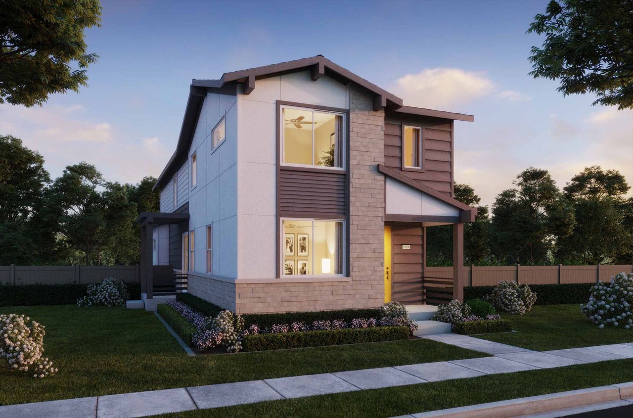 Representative exterior photo of a completed home built from the 5 by Risewell Homes in Woodrose at Painted Prairie, Aurora, CO (Image 2). Representative exterior photo of a completed home built from the 5 by Risewell Homes in Woodrose at Painted Prairie, Aurora, CO (Image 2).