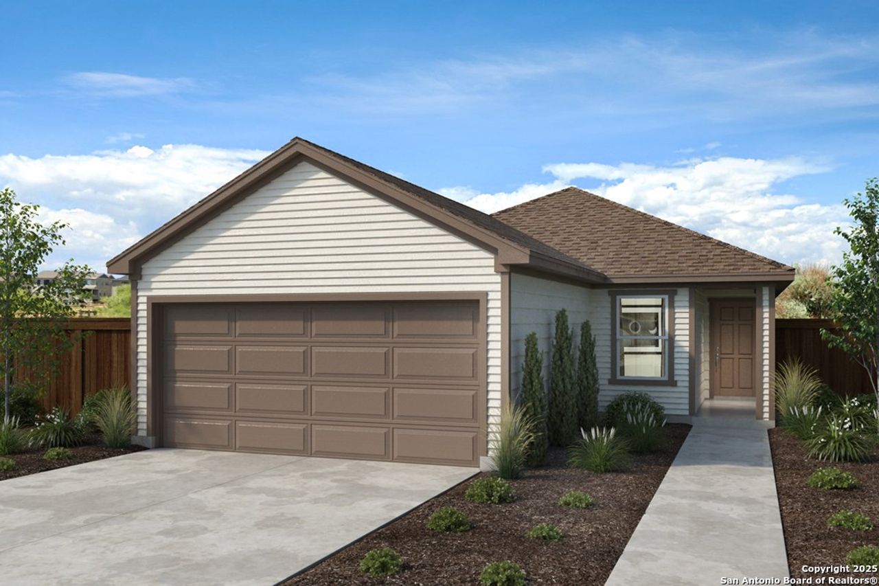 Front exterior of a new home in Southton Cove, Elmendorf, TX, highlighting curb appeal (Image 2).