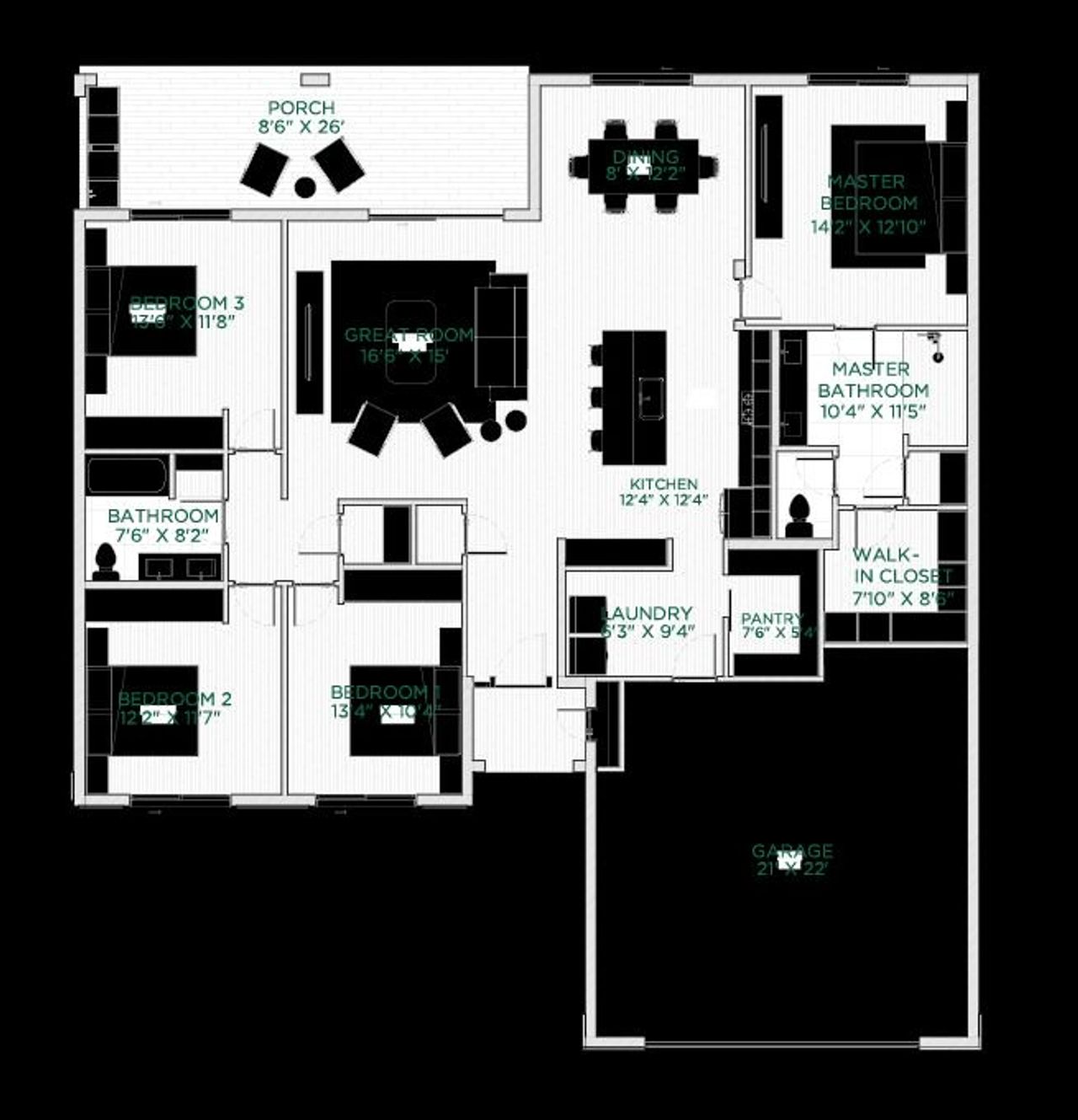 2D floor plan layout for the Heron by Estela Living in Ocala Waterways, Ocala, FL (Image 2).