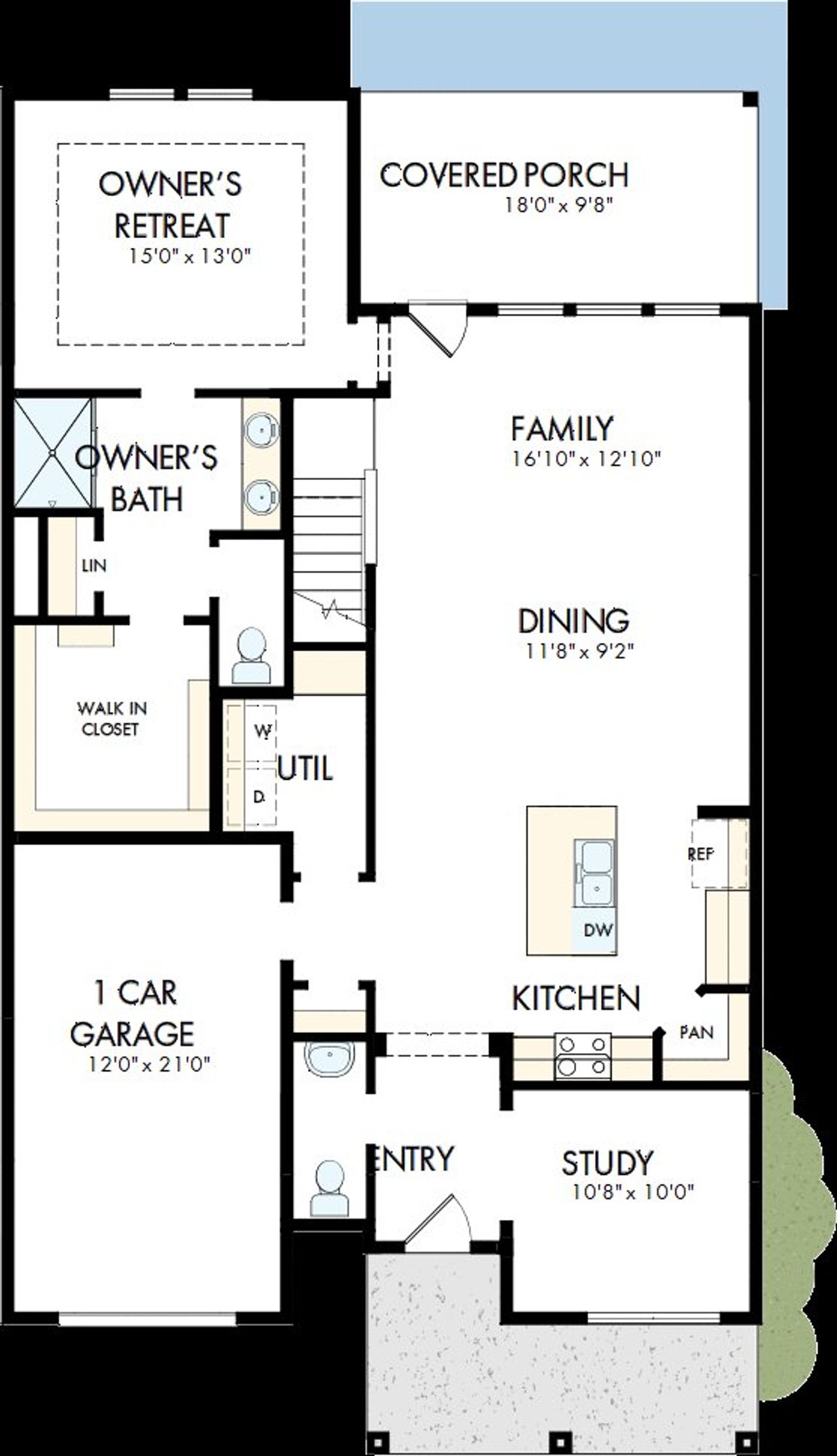2D floor plan layout of this home in Serenity - The Cottage Collection, Fuquay Varina, NC (Image 2).