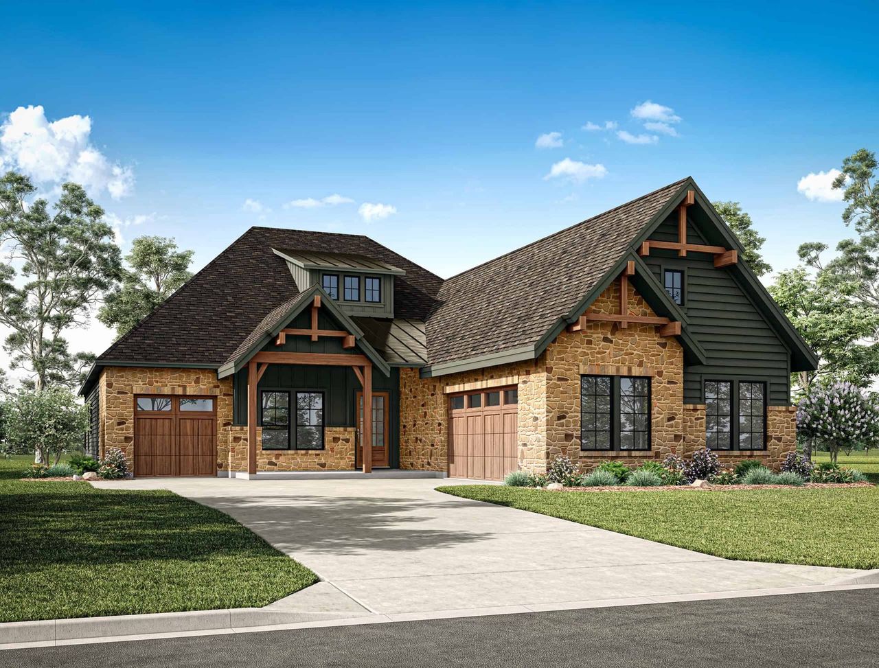 Representative exterior photo of a completed home built from the 2989 – Victory Series by Gracepoint Homes in Kresston, Montgomery, TX (Image 2). Representative exterior photo of a completed home built from the 2989 – Victory Series by Gracepoint Homes in Kresston, Montgomery, TX (Image 2).