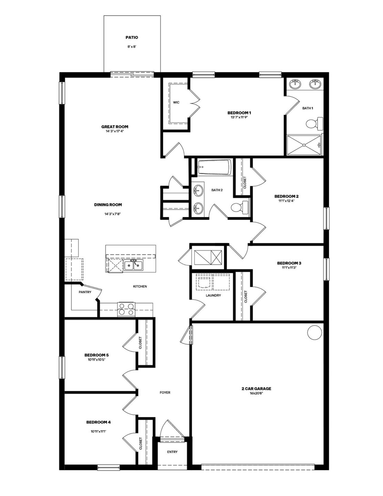 2D floor plan layout of this home in Brookside, Ruskin, FL (Image 2).