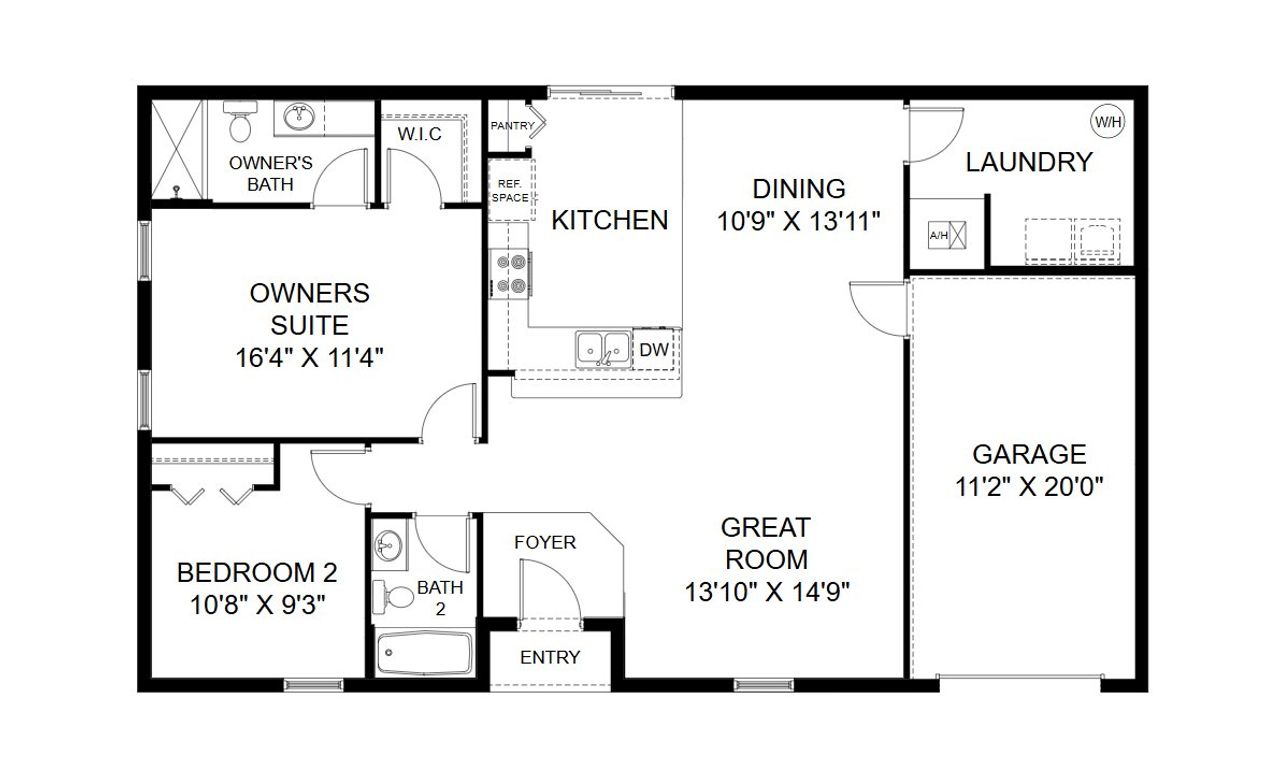 2D floor plan layout for the Bamboo by Holiday Builders in Flagler Estates, Hastings, FL (Image 2).