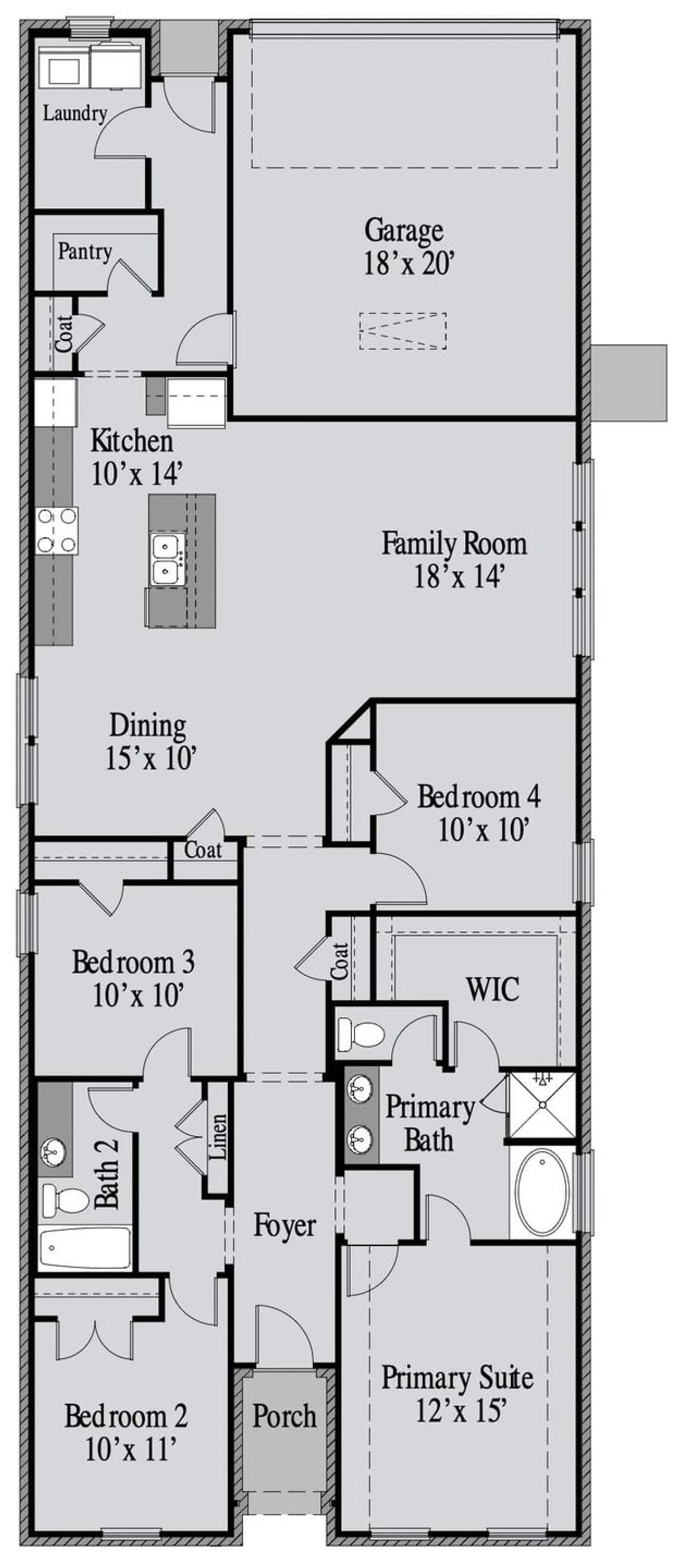 2D floor plan layout for the Cedar by UnionMain Homes in Edgewater, Fate, TX (Image 2). 2D floor plan layout for the Cedar by UnionMain Homes in Edgewater, Fate, TX (Image 2).
