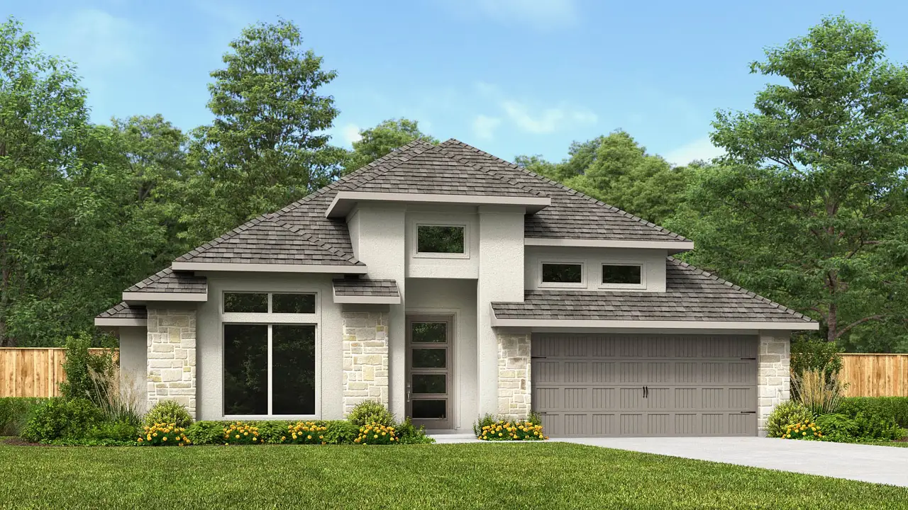 Representative exterior photo of a completed home built from the 2737P by Perry Homes in Audubon Park 60', Magnolia, TX (Image 2). Representative exterior photo of a completed home built from the 2737P by Perry Homes in Audubon Park 60', Magnolia, TX (Image 2).