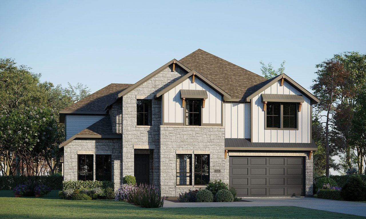 Representative exterior photo of a completed home built from the Harrison 5234 by GFO Home in Bluffview Reserve, Leander, TX (Image 2).