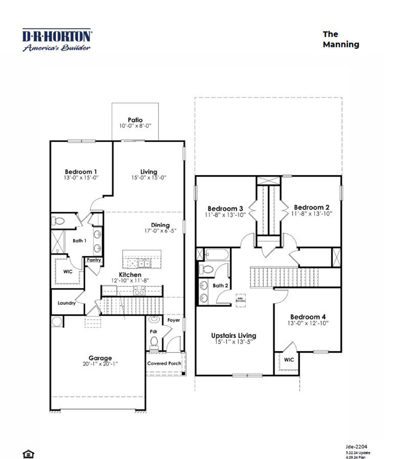 2D floor plan layout for the MANNING by D.R. Horton in Sandpiper Place, Myrtle Beach, SC (Image 2).