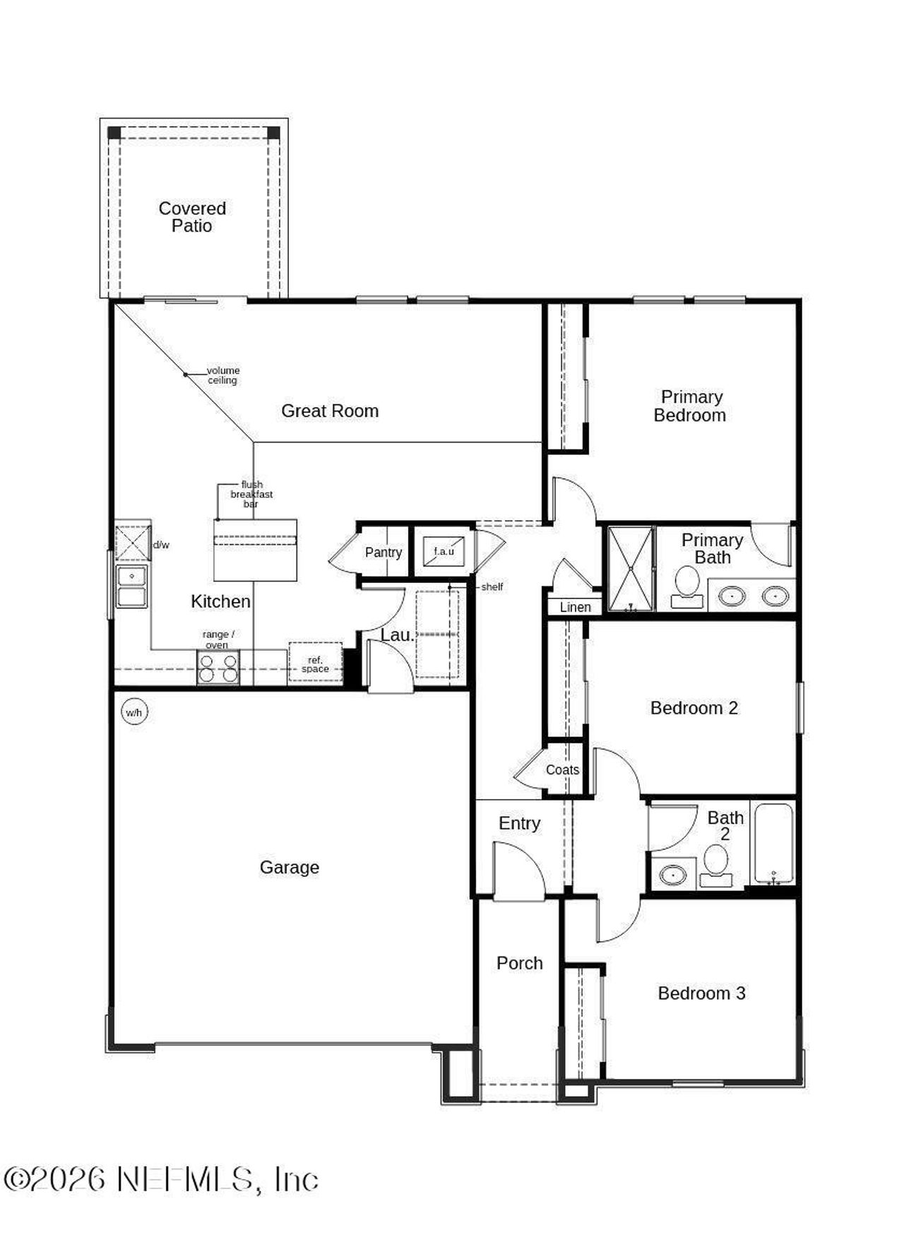 2D floor plan layout of this home in Hawkes Meadow, Jacksonville, FL (Image 2).