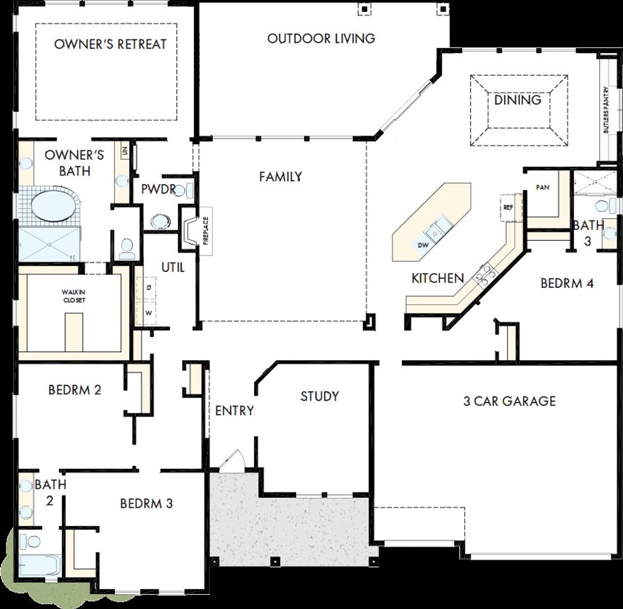 2D floor plan layout of this home in Rees Landing Estates, Spicewood, TX (Image 2).