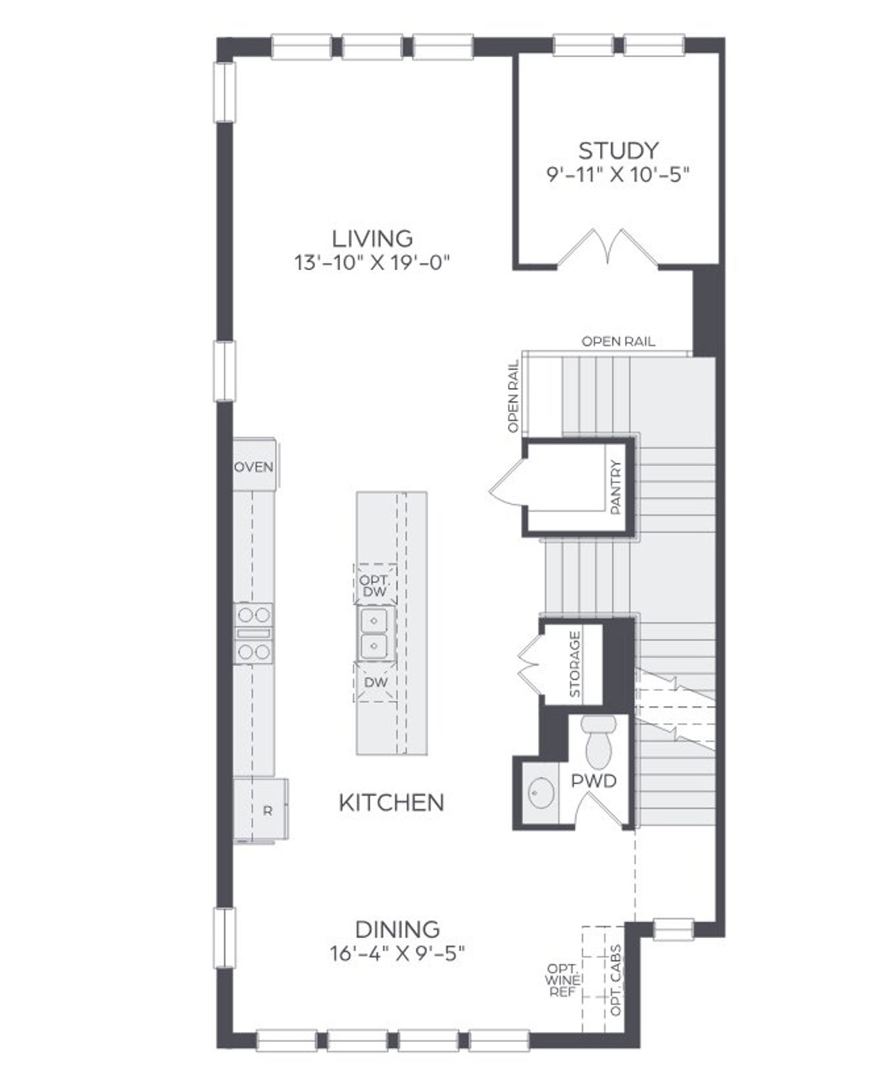2D floor plan layout for the Stewart End by Cadence Homes in Linkside Las Colinas, Irving, TX (Image 2).