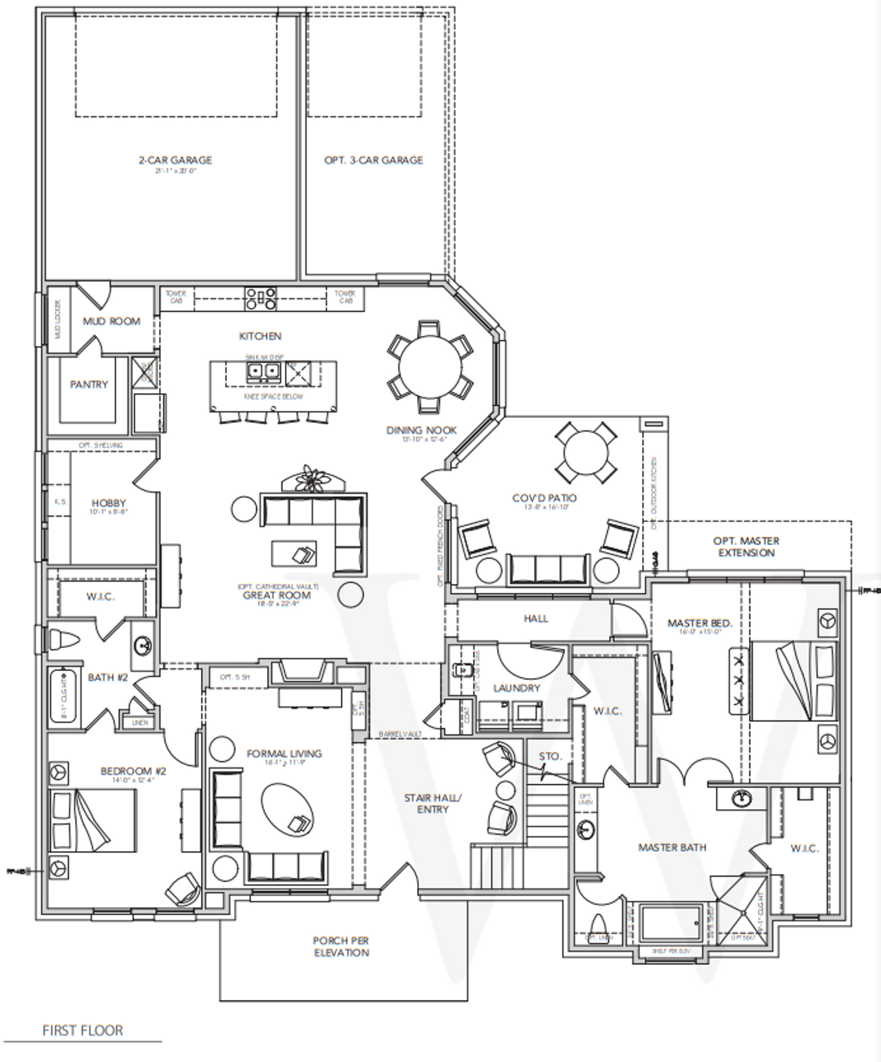2D floor plan layout for the Viceroy by Windmiller Custom Homes in Viridian, Arlington, TX (Image 2). 2D floor plan layout for the Viceroy by Windmiller Custom Homes in Viridian, Arlington, TX (Image 2).